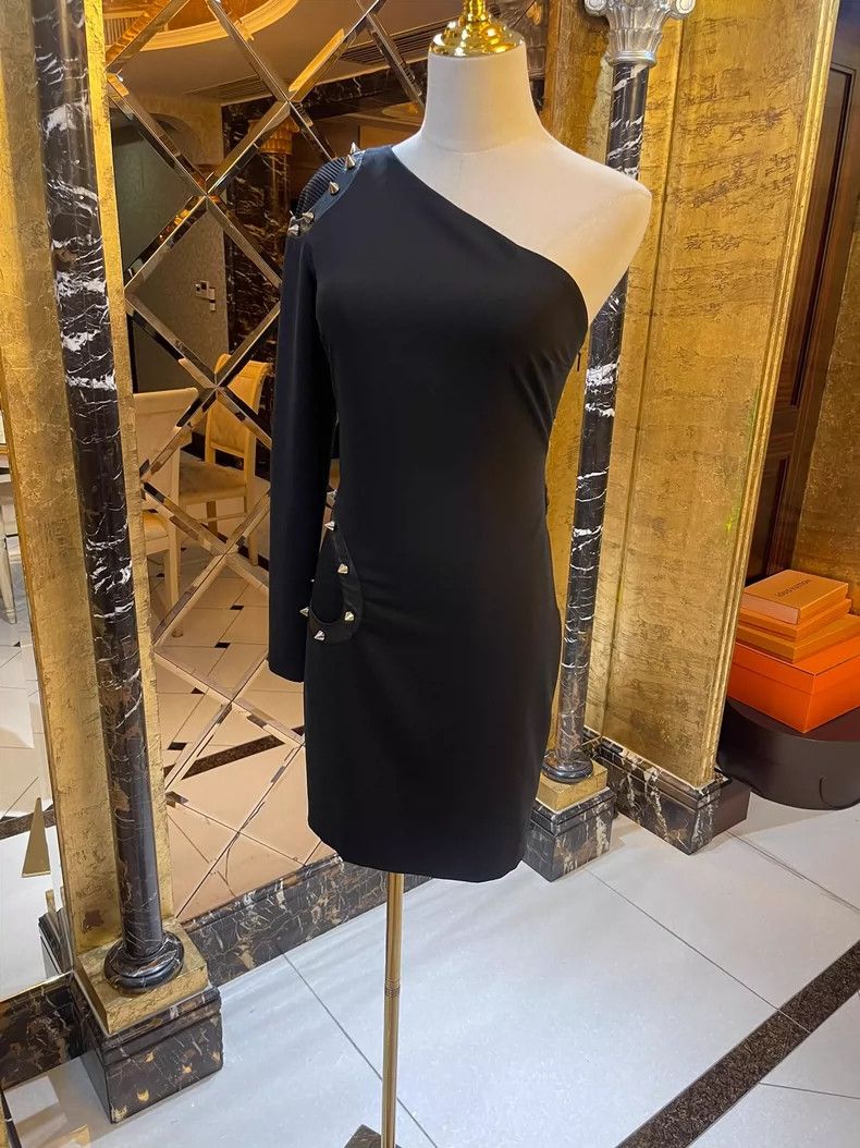 Versace Versace Heavy leather studded one-shoulder dress Size M / US 6-8 / IT 42-44 - 2 Thumbnail