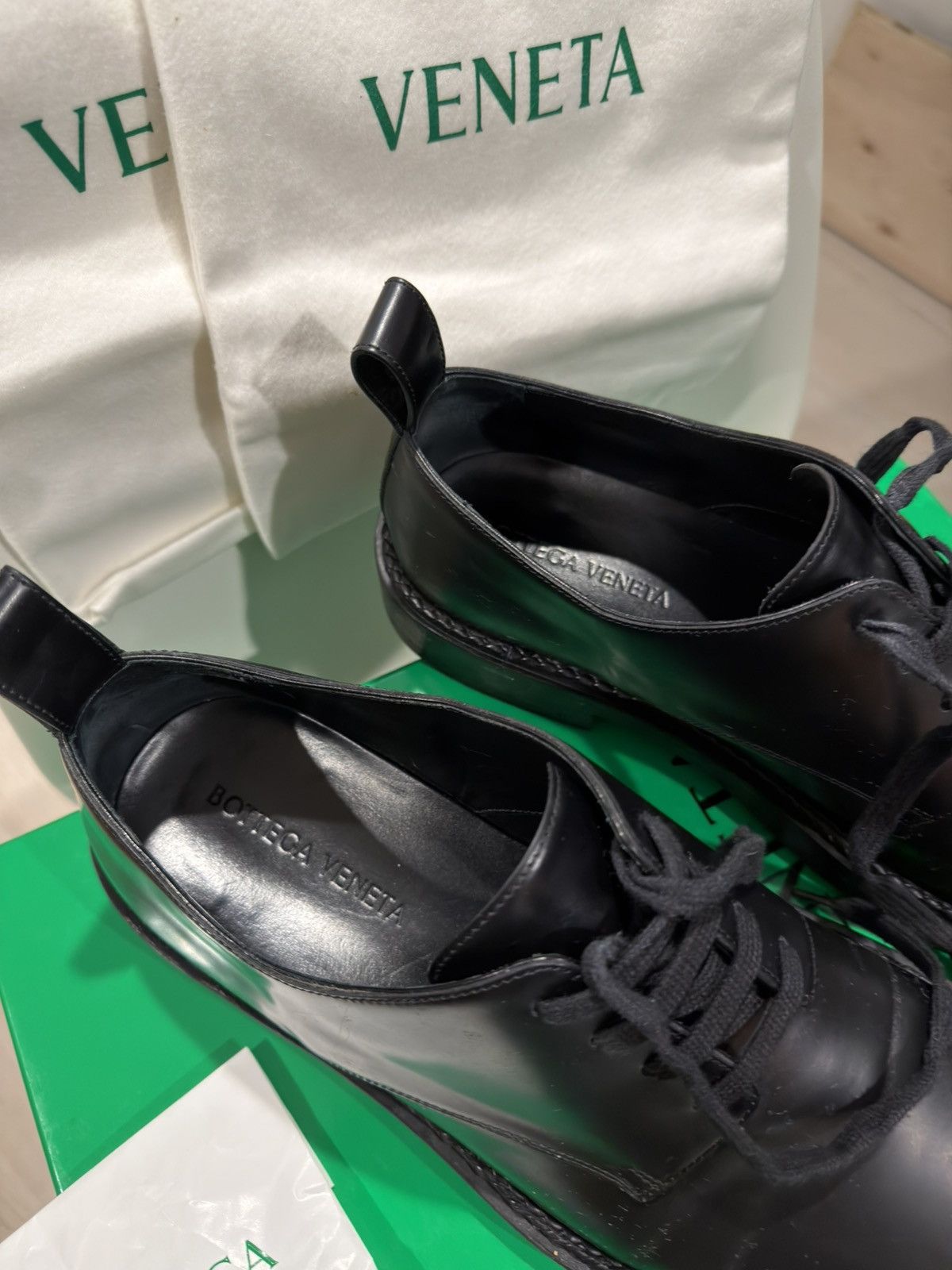 Bottega Veneta Black Leather Derby Lace Up Casual Shoes Size US 12 / EU 45 - 2 Thumbnail