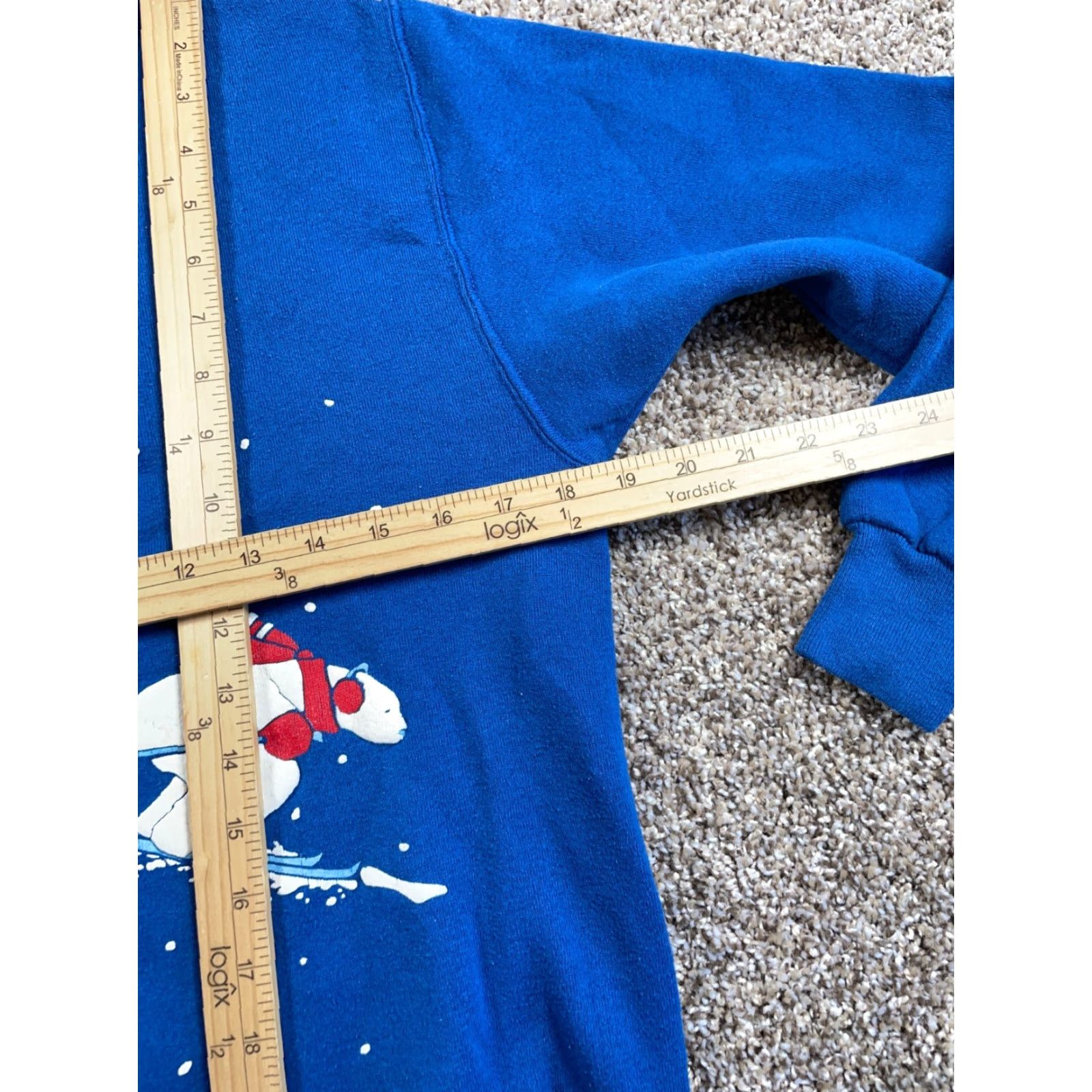 Jerzees VTG Jerzees Sweatshirt 90s Blue Adult Medium 50/50 Skiing Polar Bear Print Crew Neck Pullover Men M Retro Graphic Print Size US M / EU 48-50 / 2 - 6 Thumbnail