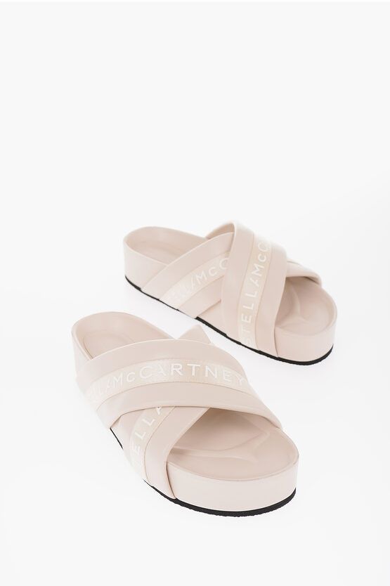 image of Stella Mccartney Criss-Cross Leather Slides in Beige, Women's (Size 10)