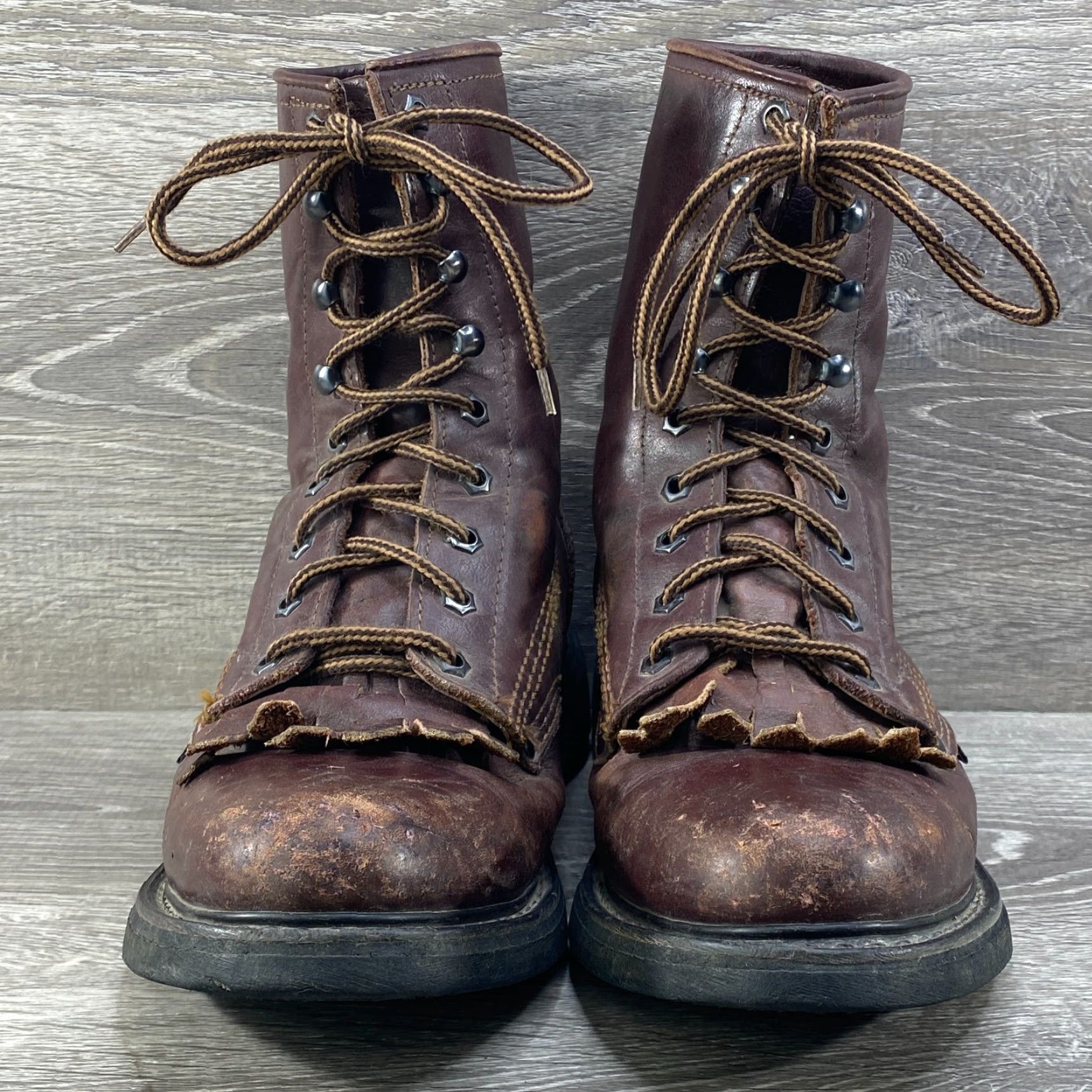 Vintage Rhino Boots Mens 7 Brown Leather Cowboy Western Work Lace Up Logger Kiltie - Vintage Boots Mens Western/Work Brown Leather Size US 7 / EU 40 - 4 Thumbnail