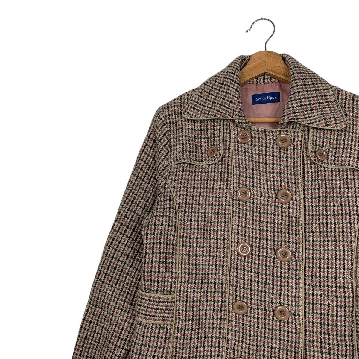 Japanese Brand Reve De Bijoux Double Breasted Houndstooth Tweed Coat Size S / US 4 / IT 40 - 6 Thumbnail