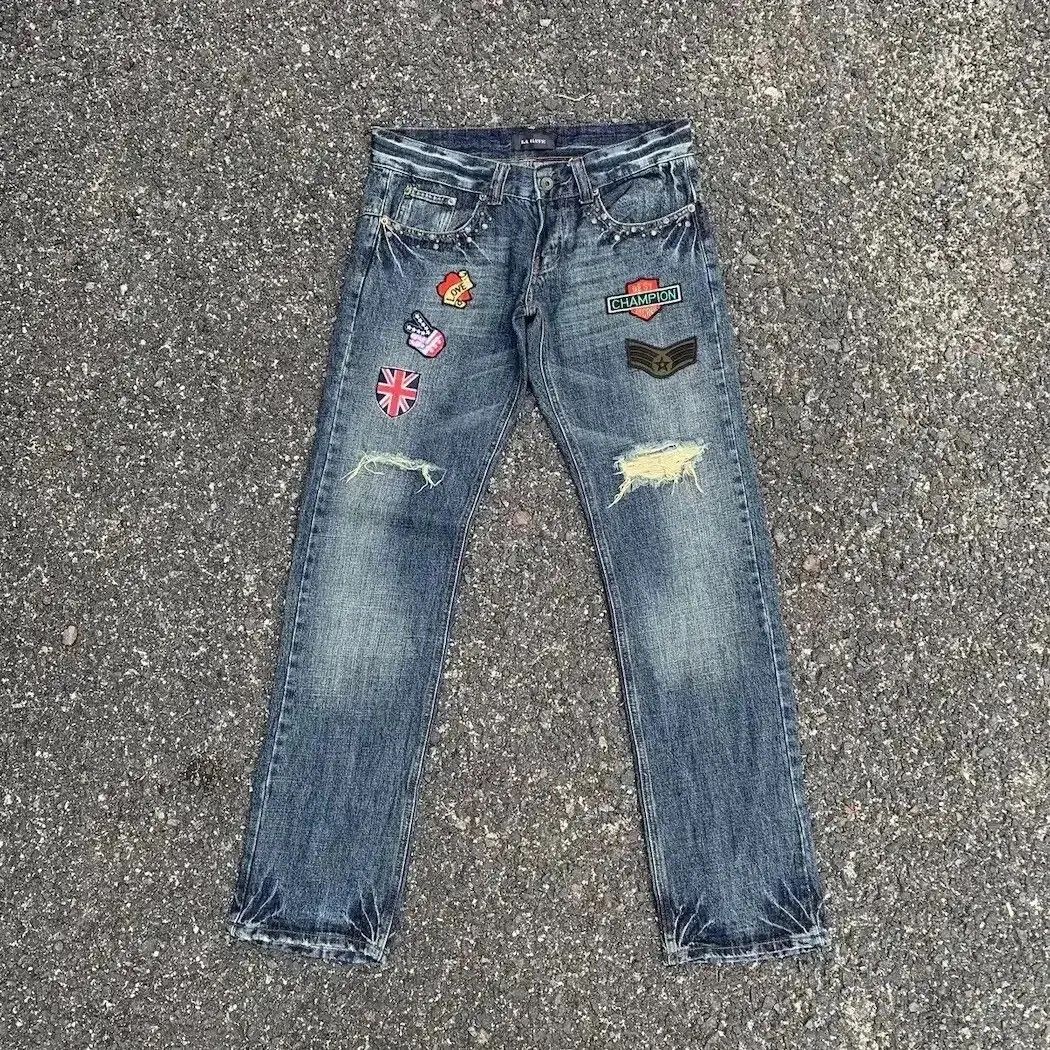 Hysteric Glamour W33 L33🔥La Gate Jeans Embroidery Denim Studded Ripped Pants Size US 33 - 2 Thumbnail