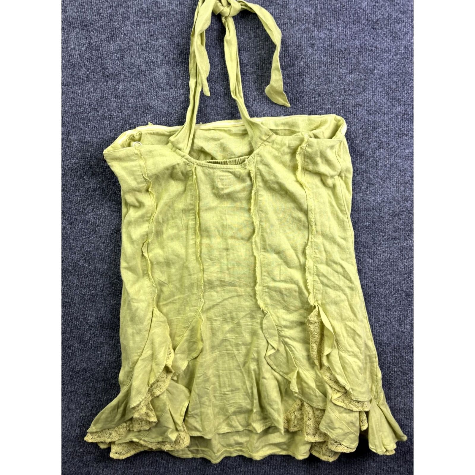 Vintage VINTAGE_NO - (Not Vintage) Free-est Dress Womens M Yellow Halter Sundress Boho Lace Hem Ruffle Short Sleeveless Casual Festival Shorthm? Size 32" / US 10 / IT 46 - 6 Thumbnail