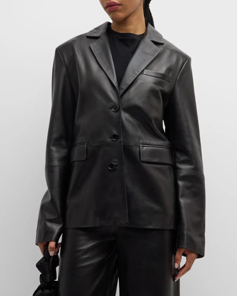 Loulou de Saison o1s22i1n1024 Aldo Leather Blazer in Black Size M / US 6-8 / IT 42-44 - 3 Thumbnail