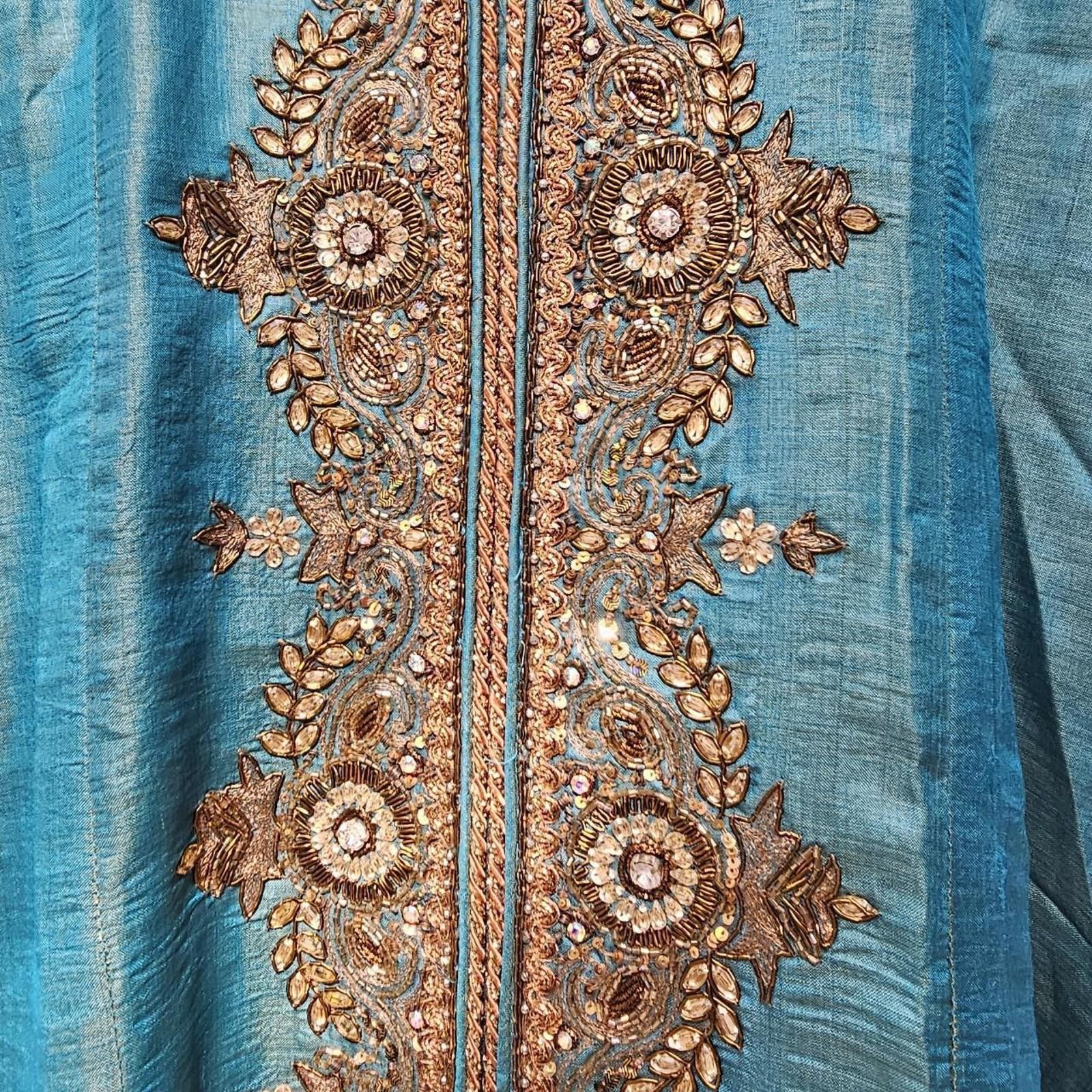 Other Women's Teal and Gold Kurta Style Dress Size M / US 6-8 / IT 42-44 - 6 Thumbnail