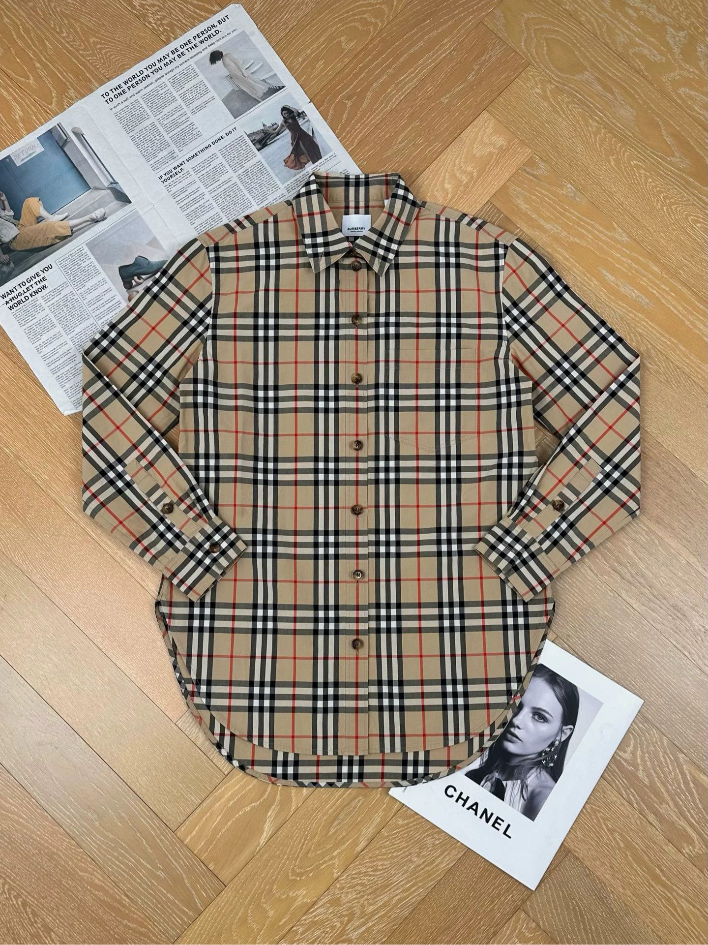 Burberry bbr button-down check longsleeve shirt khaki UK6 99 women's Size XS / US 0-2 / IT 36-38 - 1 Thumbnail