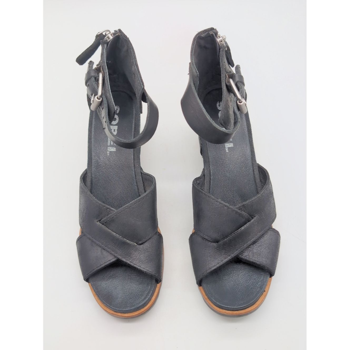 SOREL Sorel Joanie Sz 11 Women's Black Leather Ankle-Strap Wedge Size US 11 / IT 41 - 3 Thumbnail