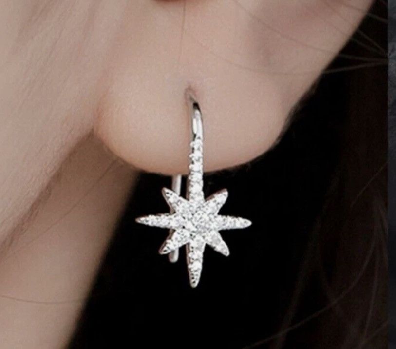 Other Silver Northern Star Dangle Earrings, CZ Starburst Earrings, Size ONE SIZE - 1 Preview