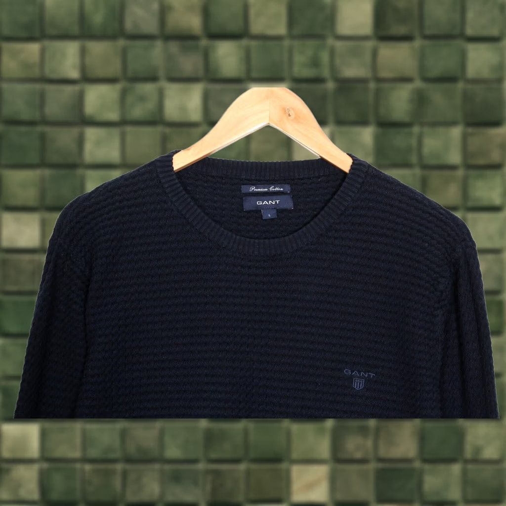 Gant GANT Crew Neck Cotton Jumper Sweater Men L Blue VR1658 Size US L / EU 52-54 / 3 - 1 Thumbnail
