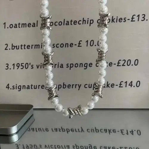 Jewelry Punk Imitation Pearl Thorns Chain Necklace Size ONE SIZE - 4 Thumbnail