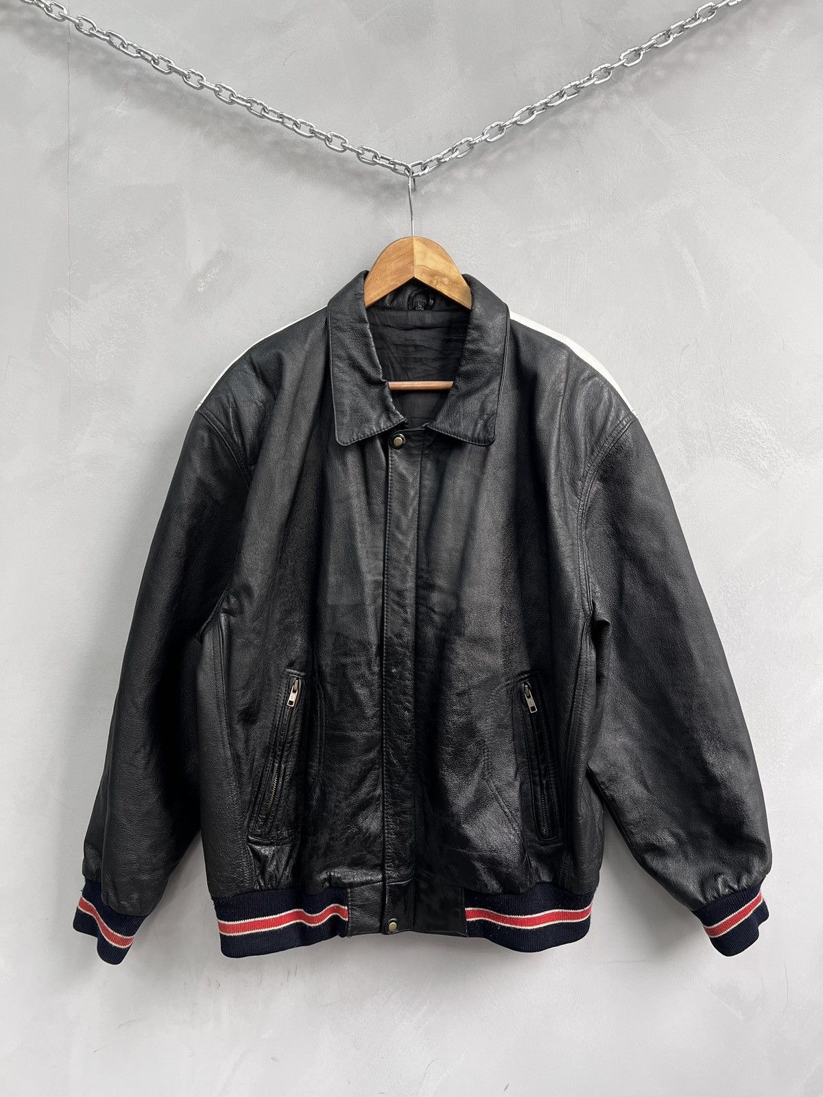 Vintage Retro 90s schott style aviator jacket leather TEXAS Size US L / EU 52-54 / 3 - 4 Thumbnail