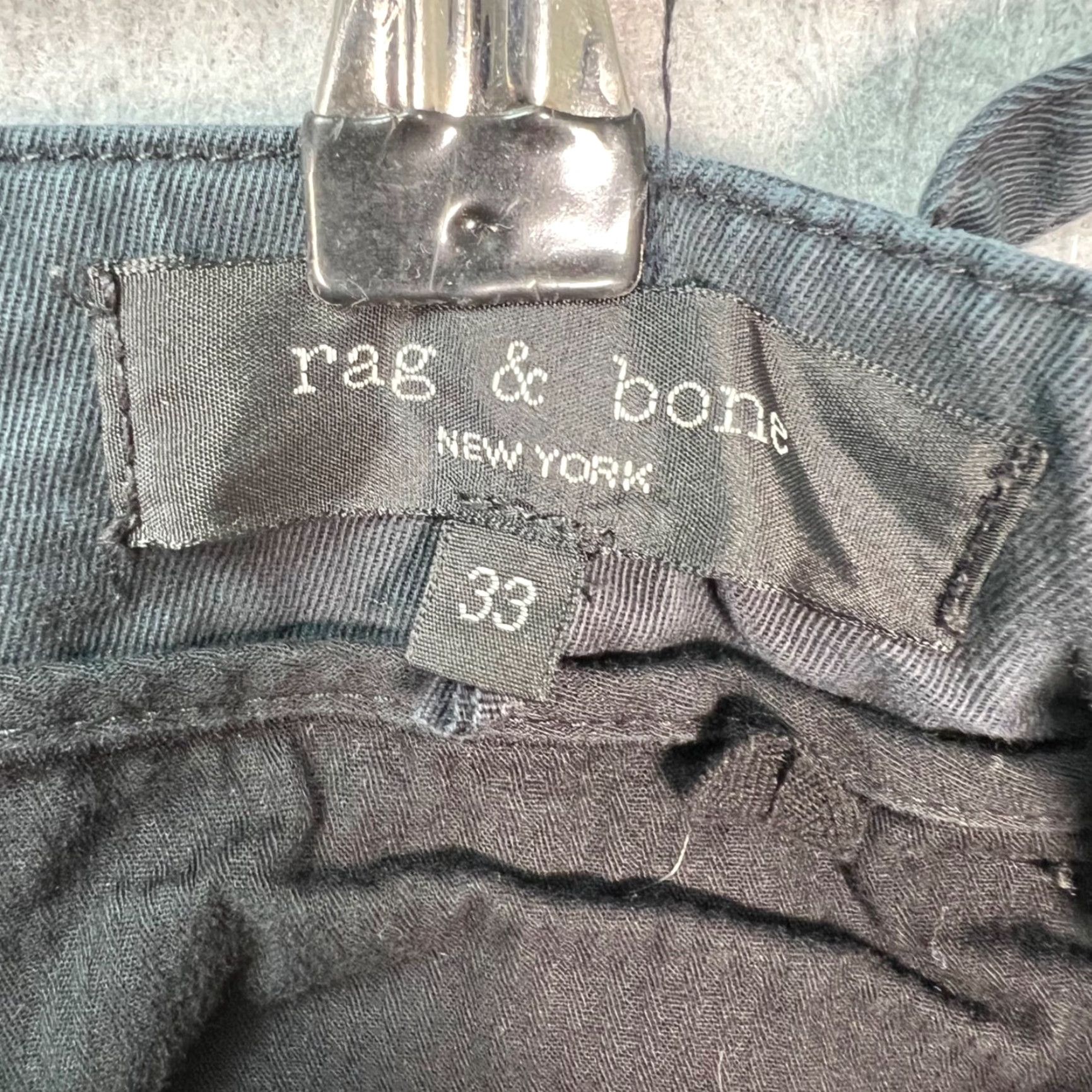 Rag & Bone rag & bone Mens Size 33 Black Tapered Pants Cotton Elastane Adjustable Waist Chino Front Flat Rise Mid 10-12in Inseam 30in Casual Slim Fits Mens Size US 33 - 3 Thumbnail