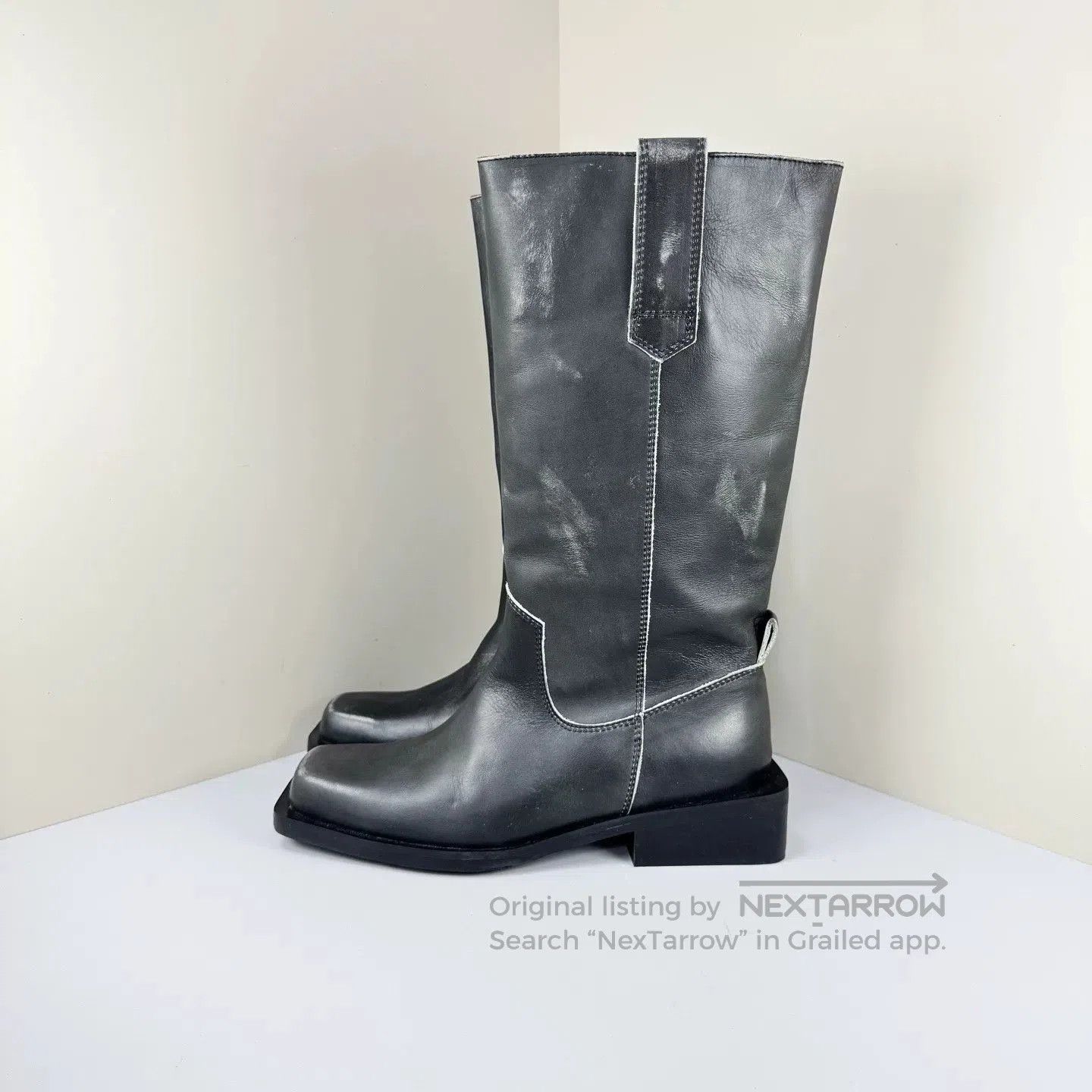 Ganni Ganni Distressed Square Toe Leather Boots. Size US 8 / IT 38 - 1 Thumbnail