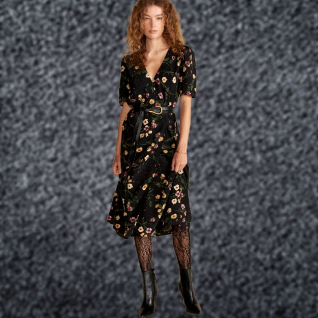 Vintage Amour Vert Dress Women's XS Silk Floral Pockets Tie Slim Fit Calf Length NWT Size XS / US 0-2 / IT 36-38 - 1 Thumbnail