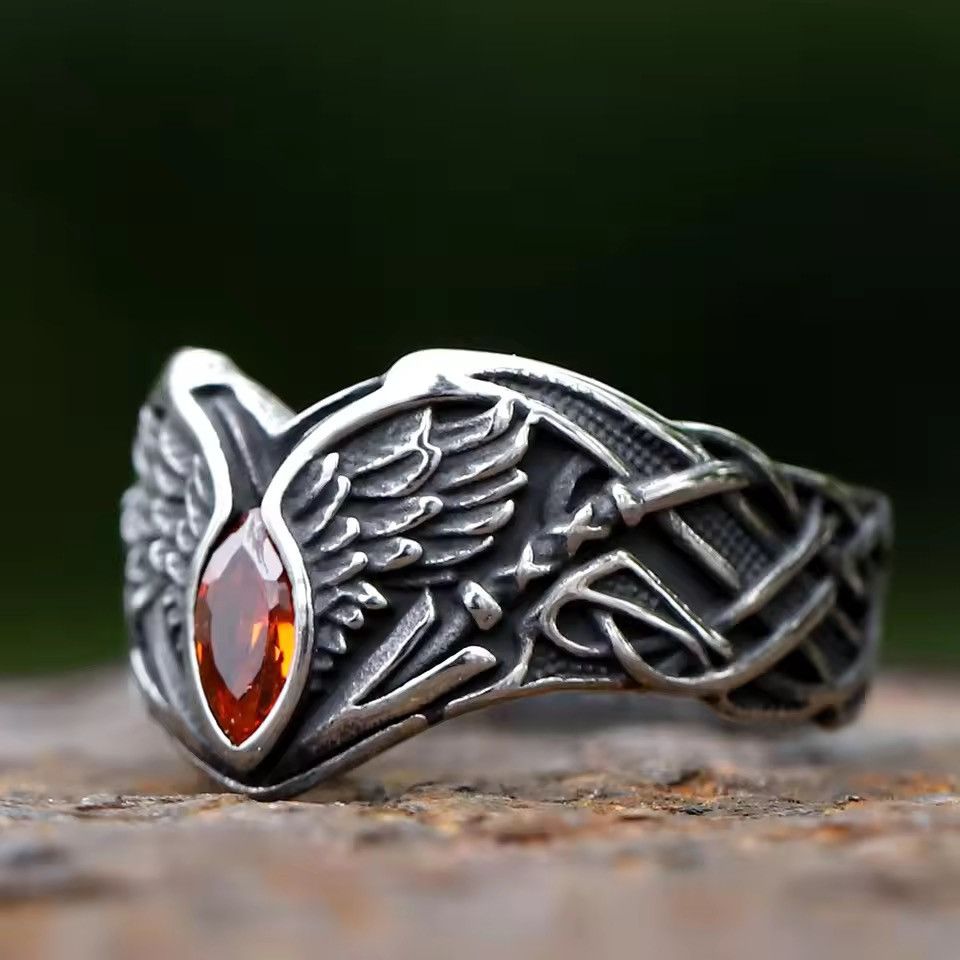 Jewelry Eagle Wings With Red Zircon Stones Ring Size ONE SIZE - 1 Thumbnail