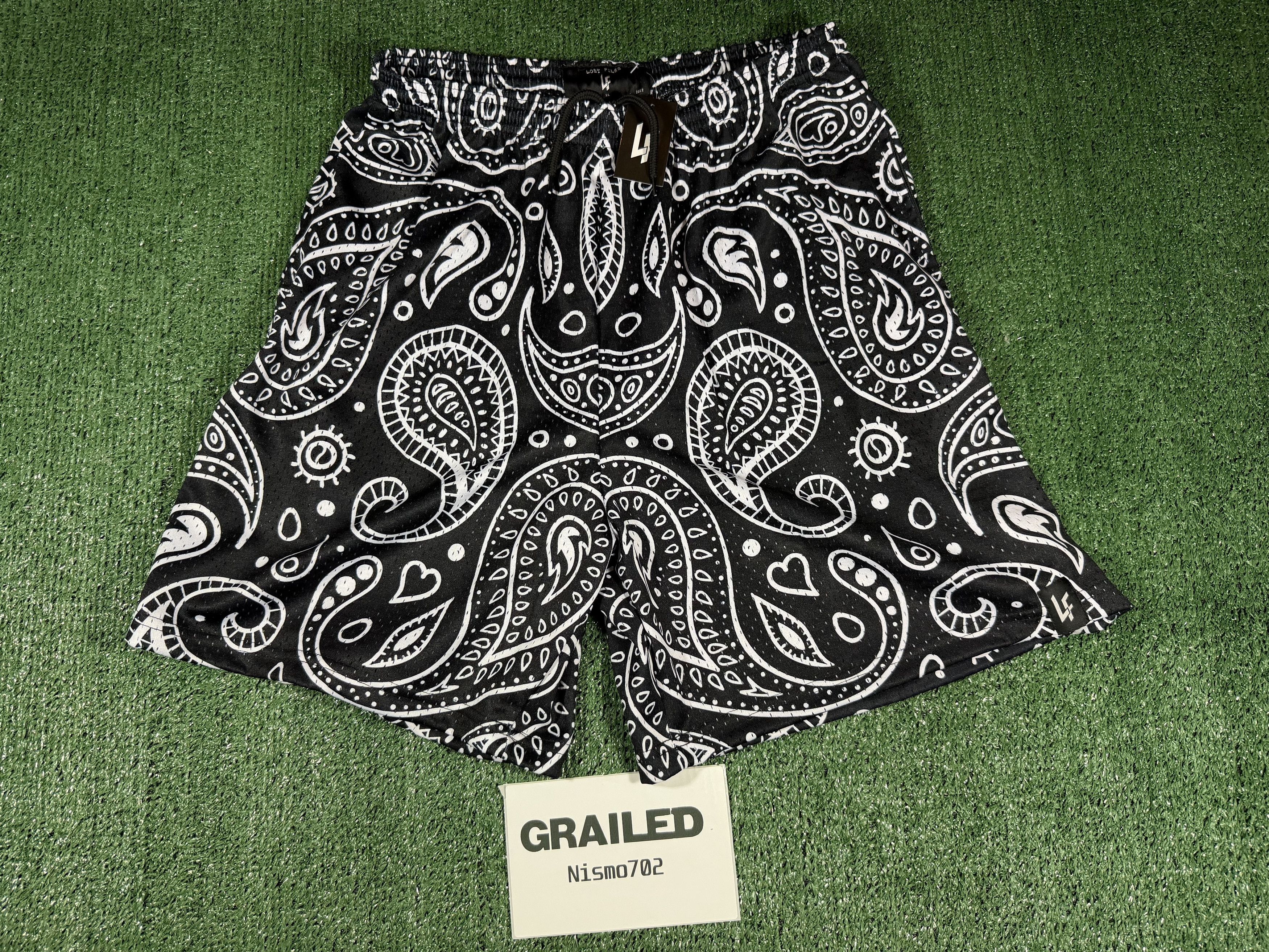 Other Lost Files Black Paisley Mesh Shorts XL Size US 36 / EU 52 - 1 Thumbnail