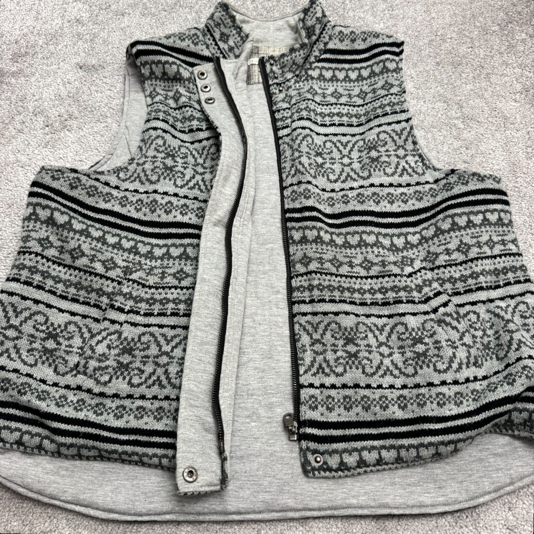 Coldwater Creek Coldwater Creek Vest Full Zip Lined Knitted Wool Gray Womens XL 18 Fair Isle Jacket Size XL / US 12-14 / IT 48-50 - 3 Thumbnail