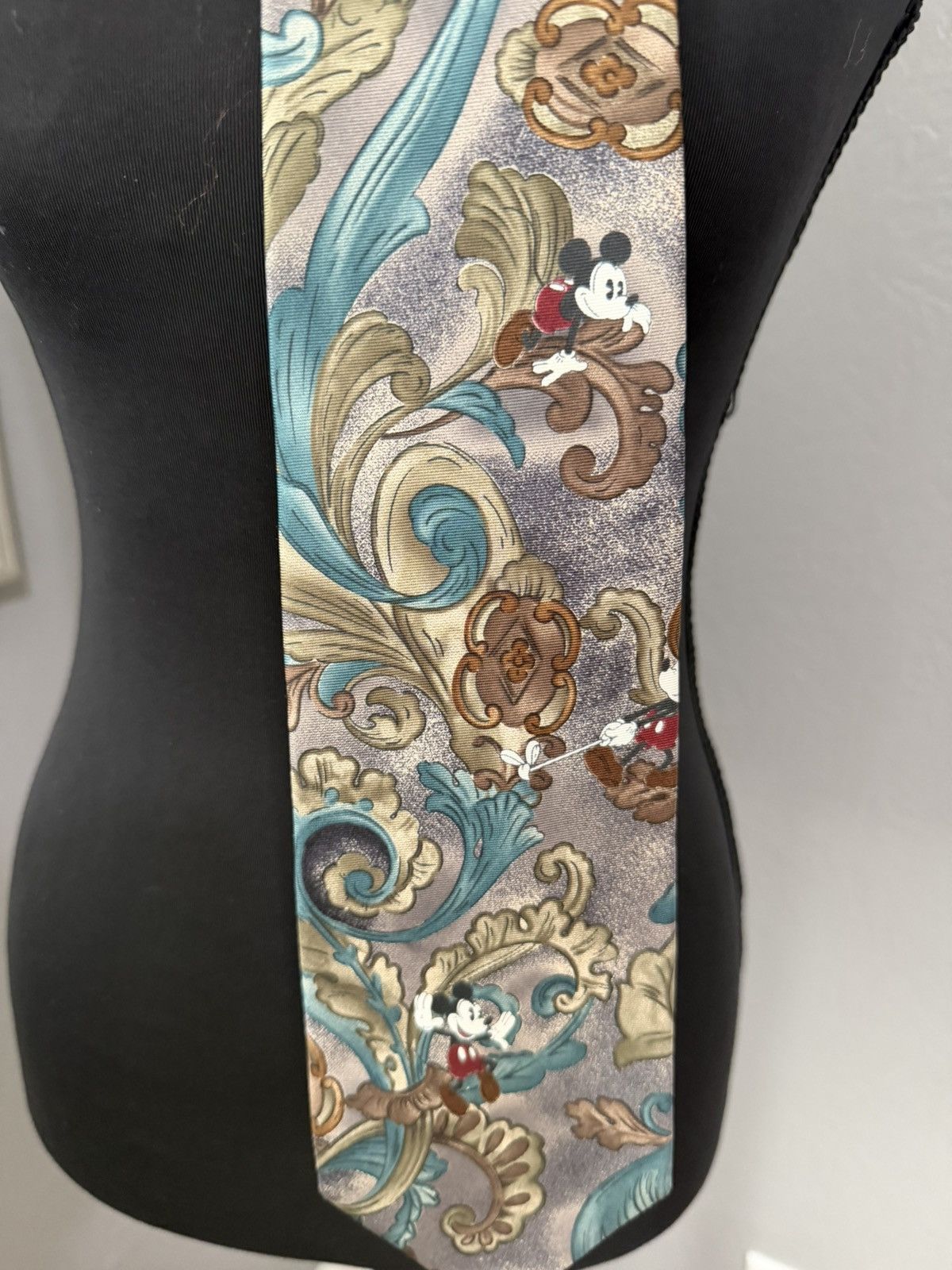 Disney VTG Disney Store Mickey Mouse baroque patterned silk necktie Size ONE SIZE - 3 Thumbnail