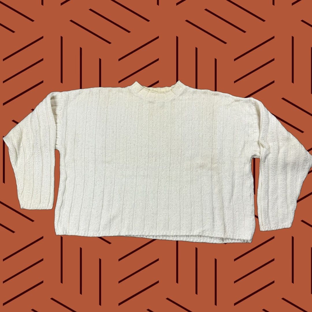 Vintage Vintage Garland USA Women's 90s Y2K Oversized Crop Sweater Pullover Knit Ivory M Size M / US 6-8 / IT 42-44 - 1 Thumbnail
