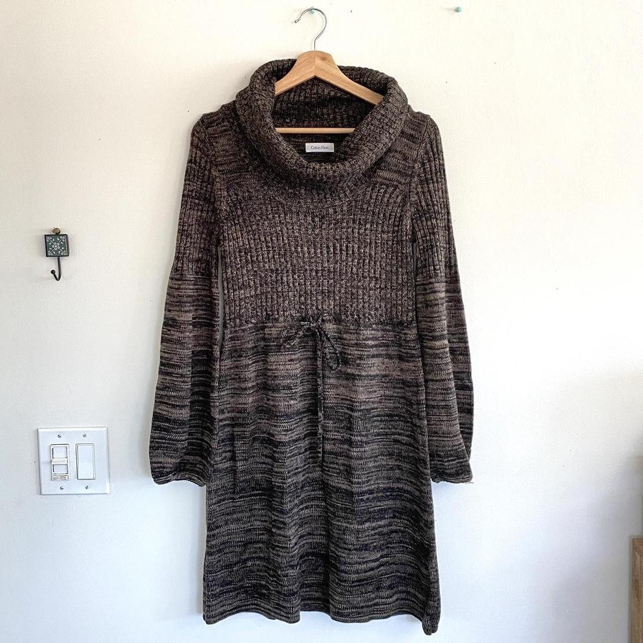 Calvin Klein CALVIN KLEIN BLACK BROWN SWEATER MIDI DRESS TURTLE MEDIUM Size M / US 6-8 / IT 42-44 - 2 Thumbnail