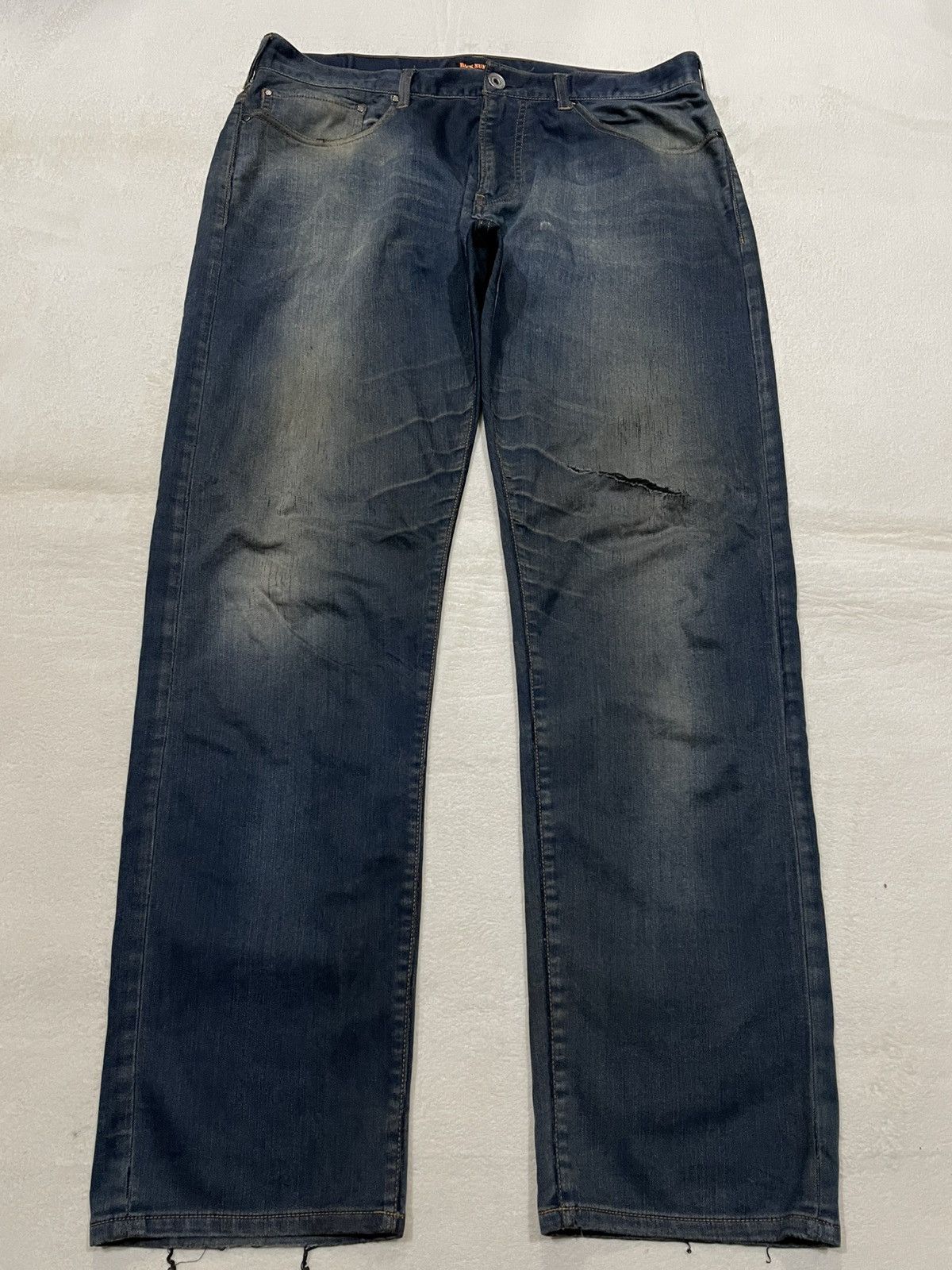 Japanese Brand Vintage BackNumber Distressed Faded Dark Blue Jeans Size US 37 - 1 Thumbnail