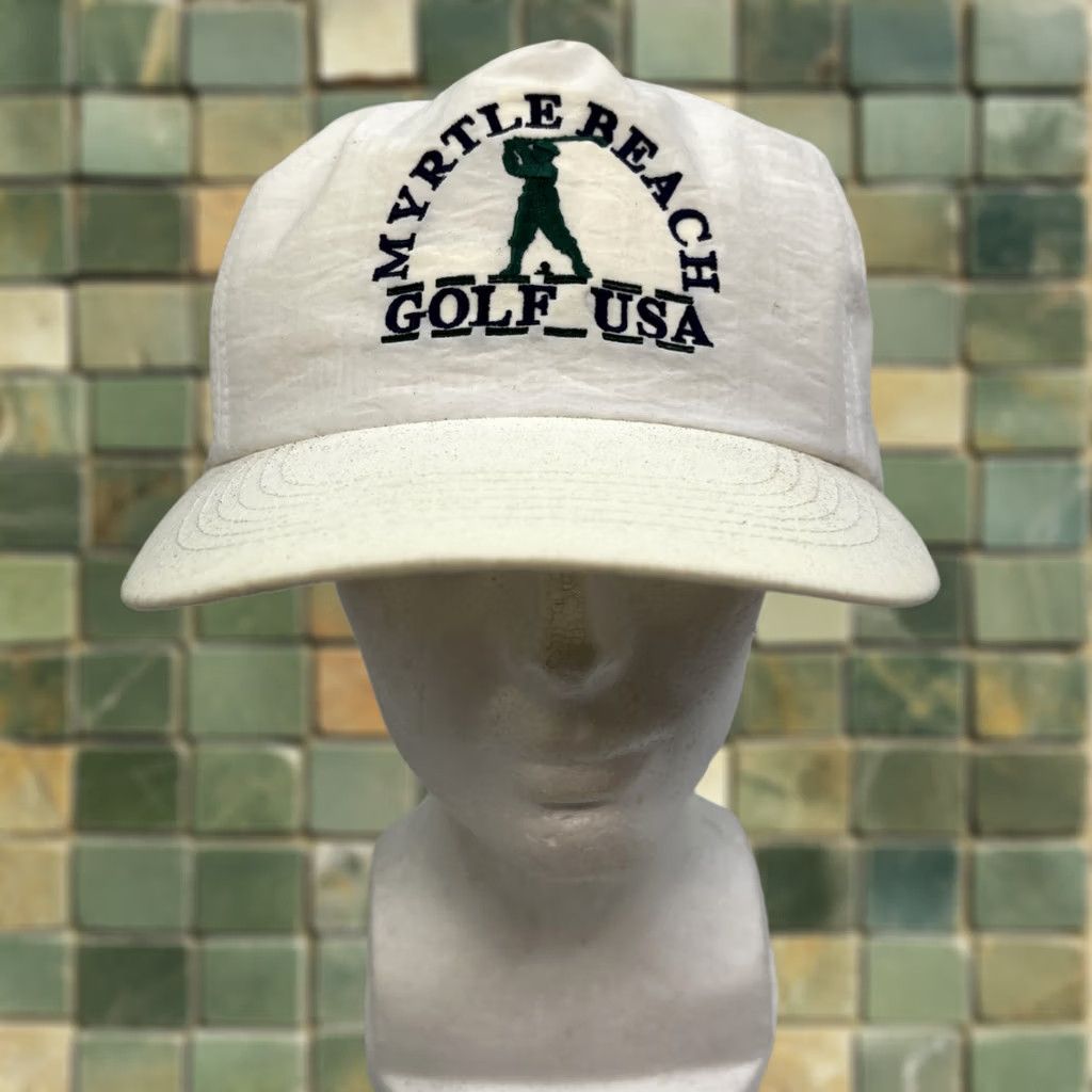 Vintage VINTAGE Myrtle Beach Golf USA Baseball Cap Hat White Adjustable Flat Brim One Size Men USA 80s Size ONE SIZE - 1 Thumbnail