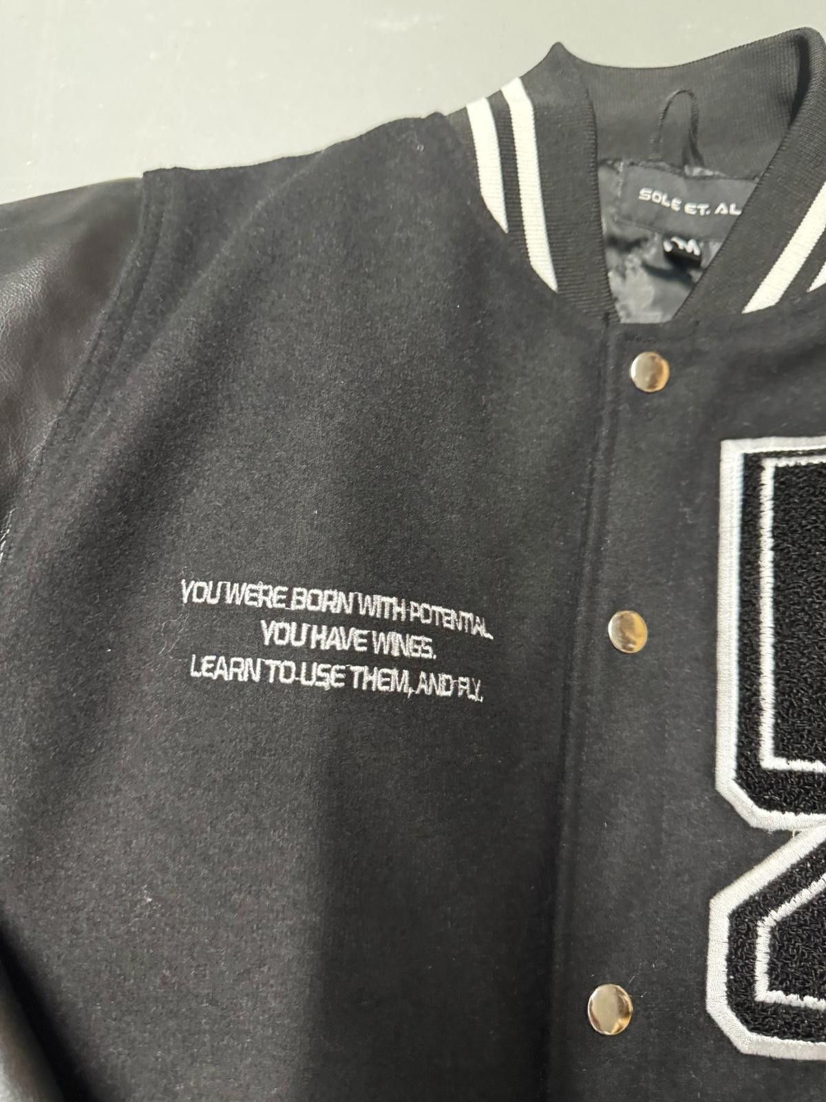 Designer Stylish Black Varsity Jacket with Leather Sleeves Size US M / EU 48-50 / 2 - 5 Thumbnail