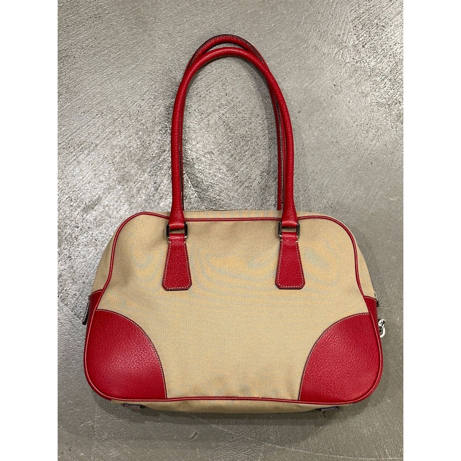 Prada 2000s Prada jacquard bowler bag with red leather trim Size ONE SIZE - 2 Thumbnail