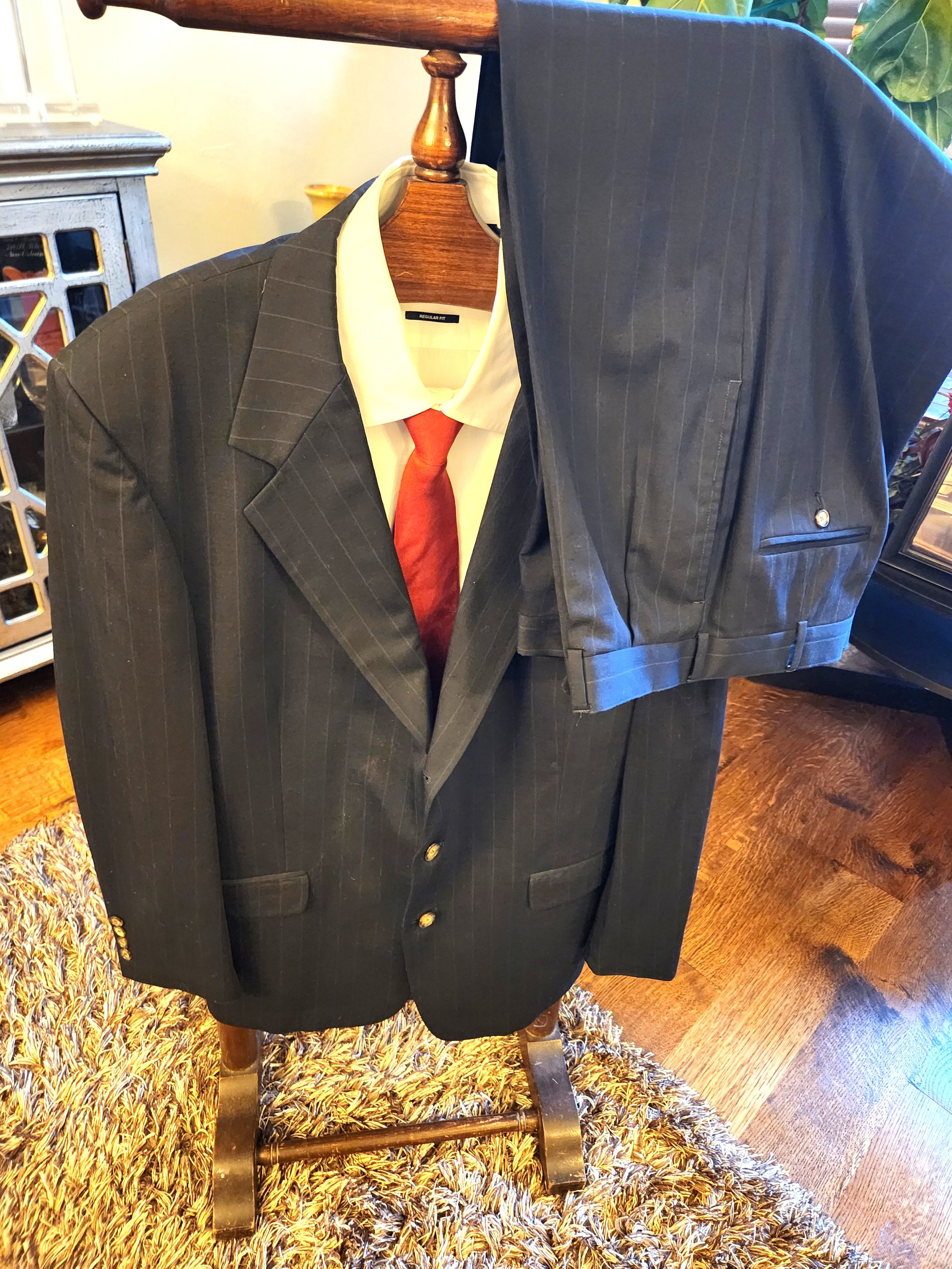 Vintage Vintage 90's Harold Powell 100% Wool Blue Pinstripe Suit Size 44L - 1 Thumbnail