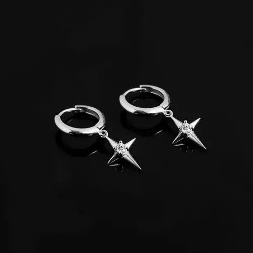 Diamond Earrings x Jewelry 925 Silver Plated Star Dangle Drop Earrings For Men Women
