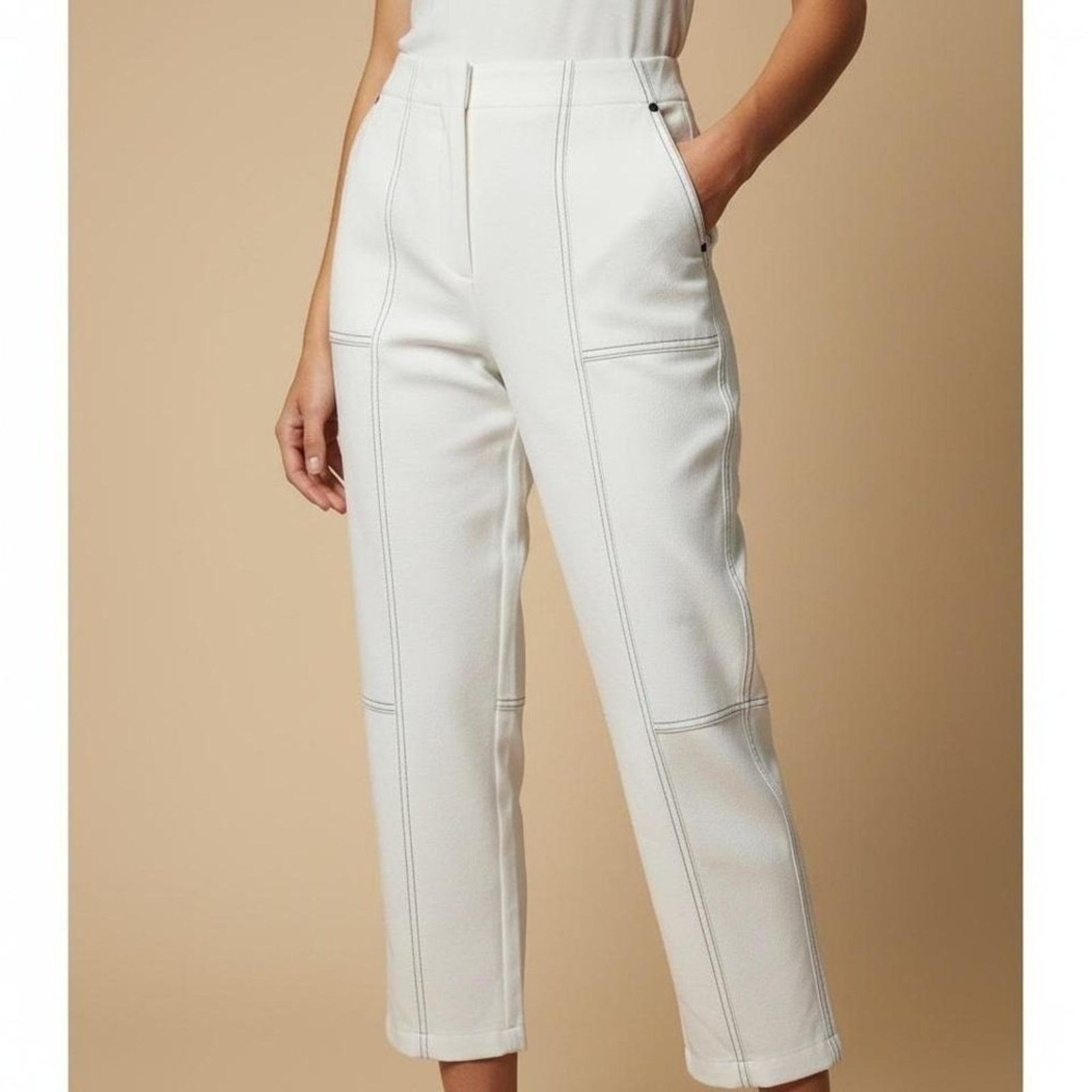 Karl Lagerfeld KARL LAGERFELD Paris White Black Stitching Cropped Pants 12 Size 34" / US 12 / IT 48 - 2 Thumbnail