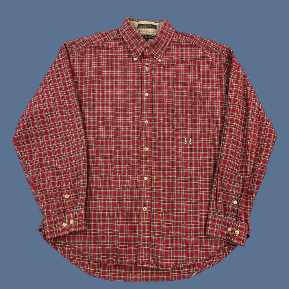 Tommy Hilfiger VINTAGE Tommy Hilfiger Shirt Mens XL Red Plaid Crest Logo Button-Down Preppy Y2K Size US XL / EU 56 / 4 - 1 Thumbnail