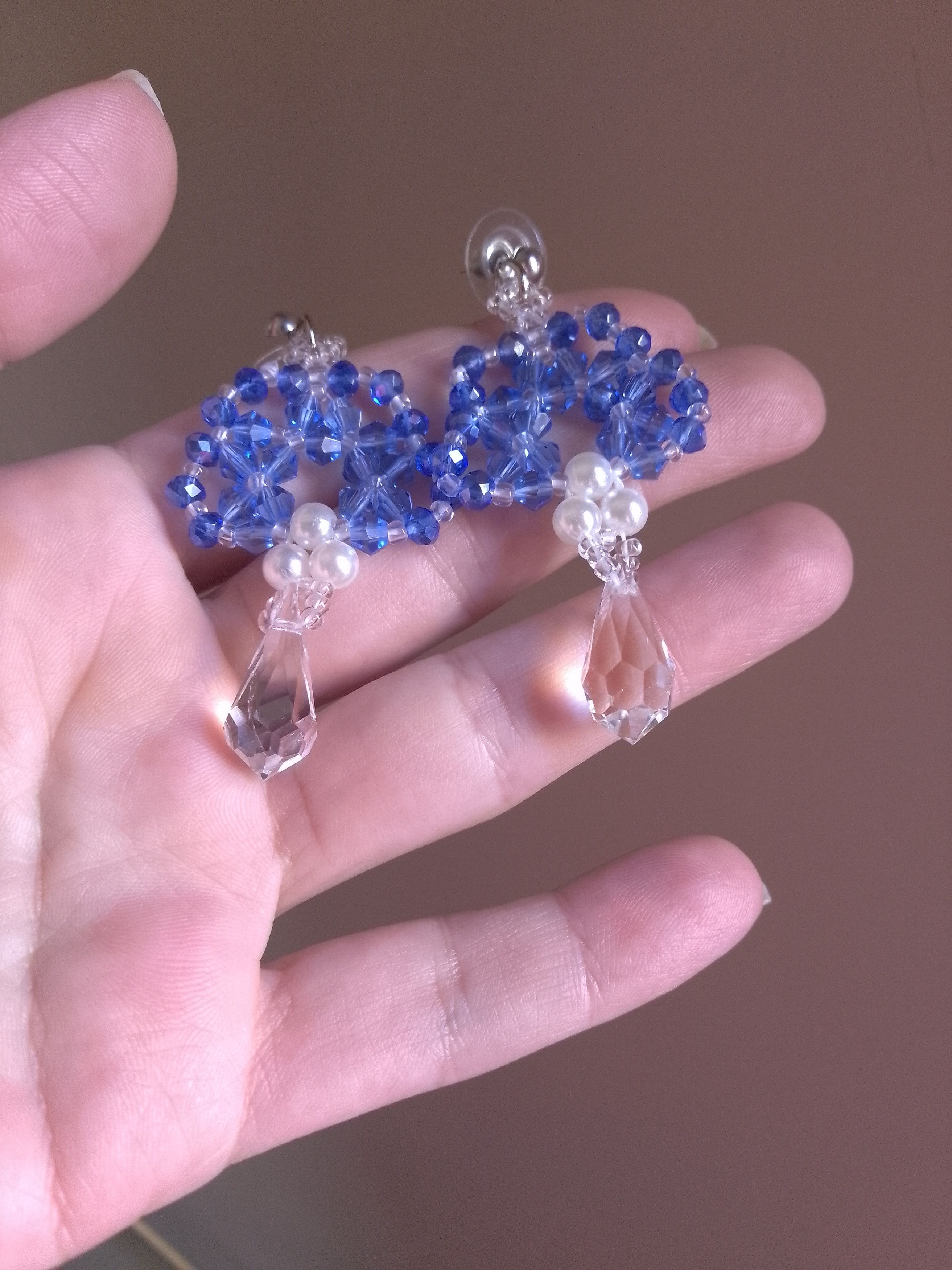 Handmade Earrings. Blue crystal. Elegant. Swarovski teardrop Size ONE SIZE - 5 Thumbnail