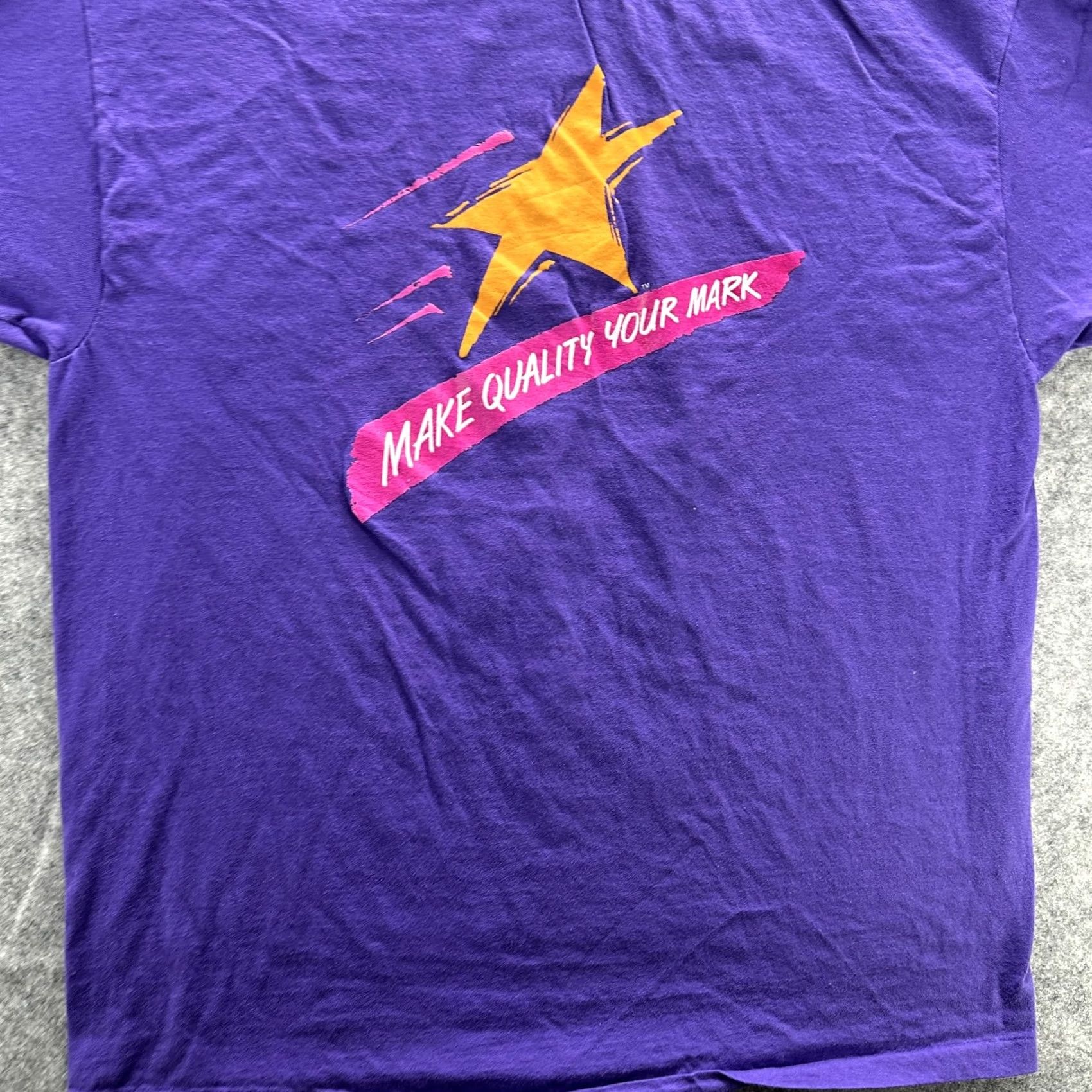 Hanes VINTAGE Hanes Shirt Mens XL Purple Make Quality Your Mark 90s Star Graphic Print Tan Size US XL / EU 56 / 4 - 4 Thumbnail