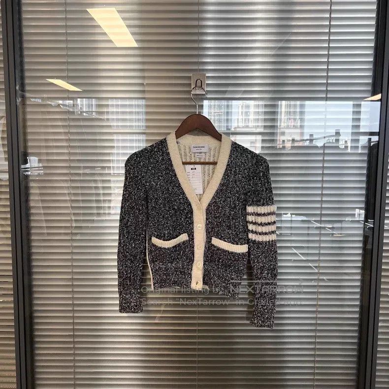 Thom Browne Black and White Colorblock Open-Knit Wool Card
