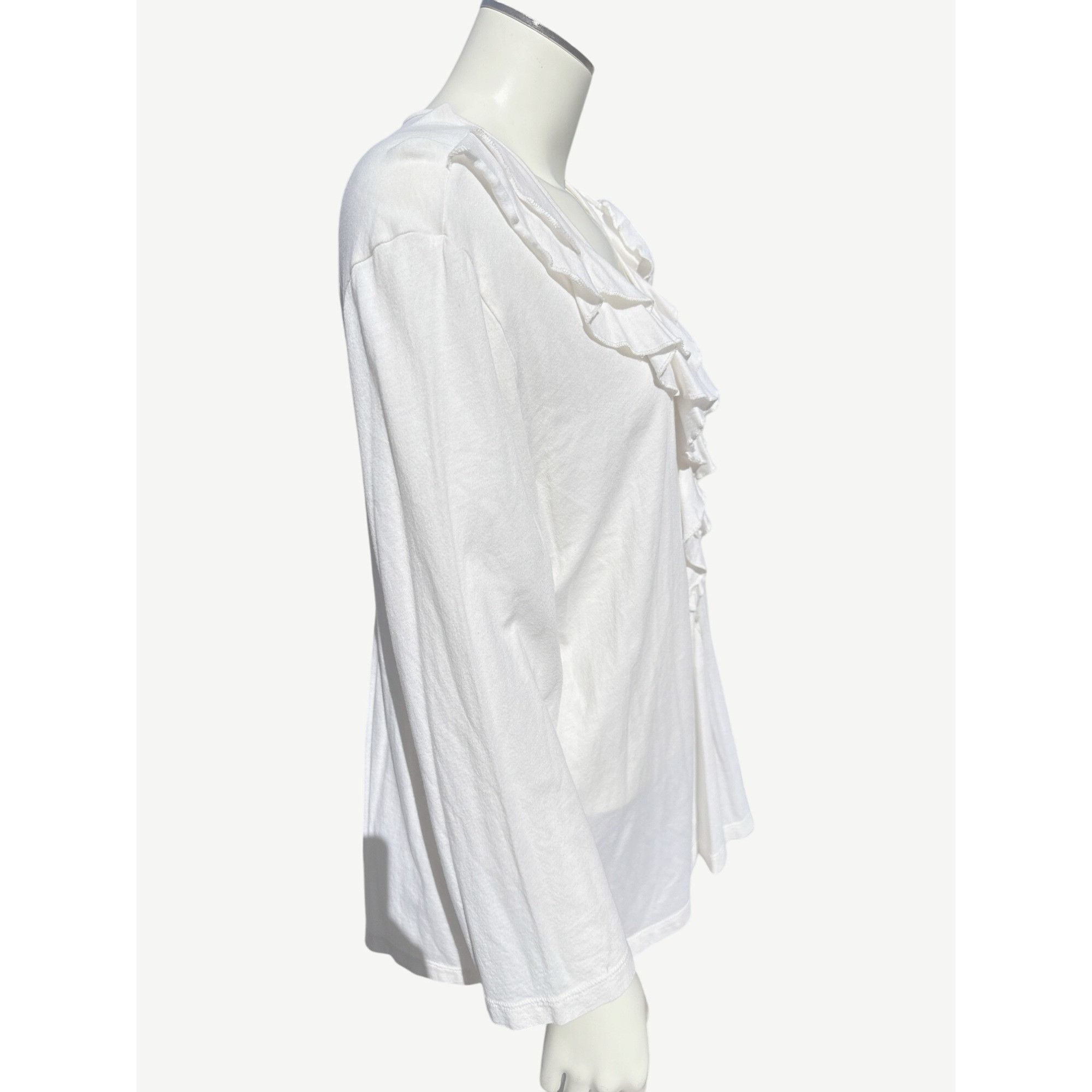 Chicos Chicos Long Sleeve Ruffled Henley Beige Button Front Blouse Size XL / US 12-14 / IT 48-50 - 4 Thumbnail