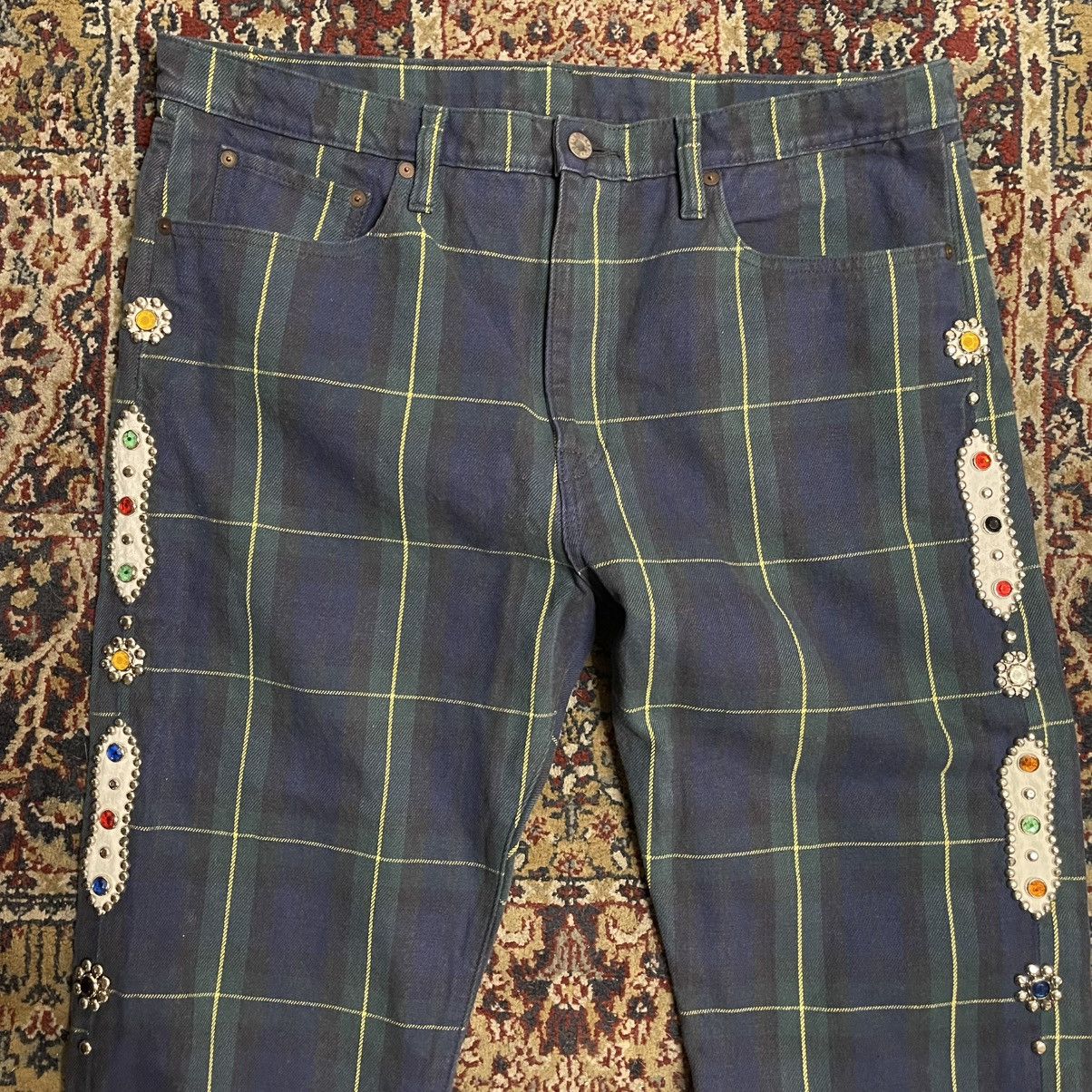 Kapital 11oz TARTAN CHECK 5P MONKEY CISCO JEANS (STUDS REMAKE) GREEN Size US 38 / EU 54 - 2 Thumbnail