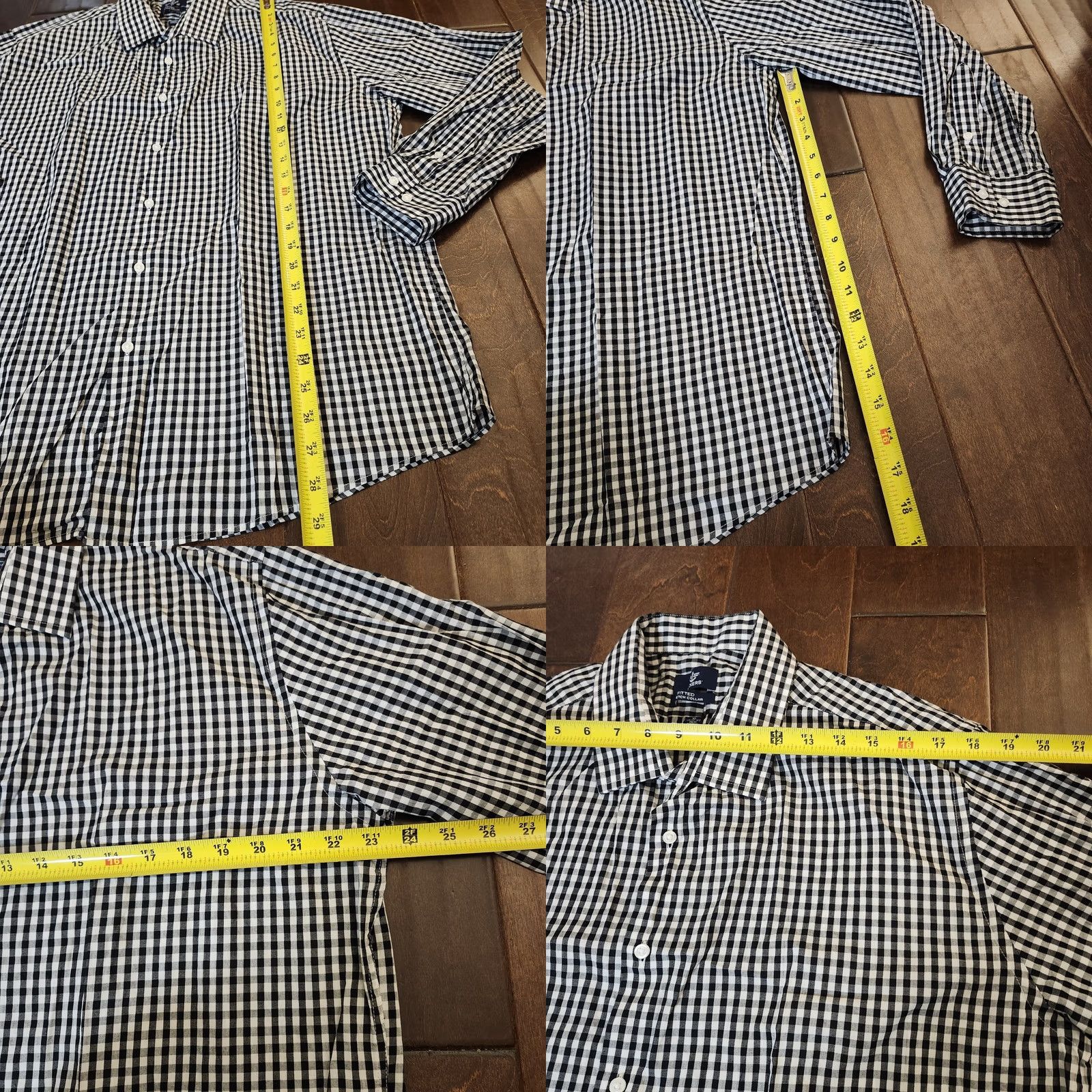 Dockers DOCKERS Dress Shirt Men XL White Black Checkered Fitted Stretch Collared Long Sleeve Button-Front Cotton Size 46R - 8 Thumbnail