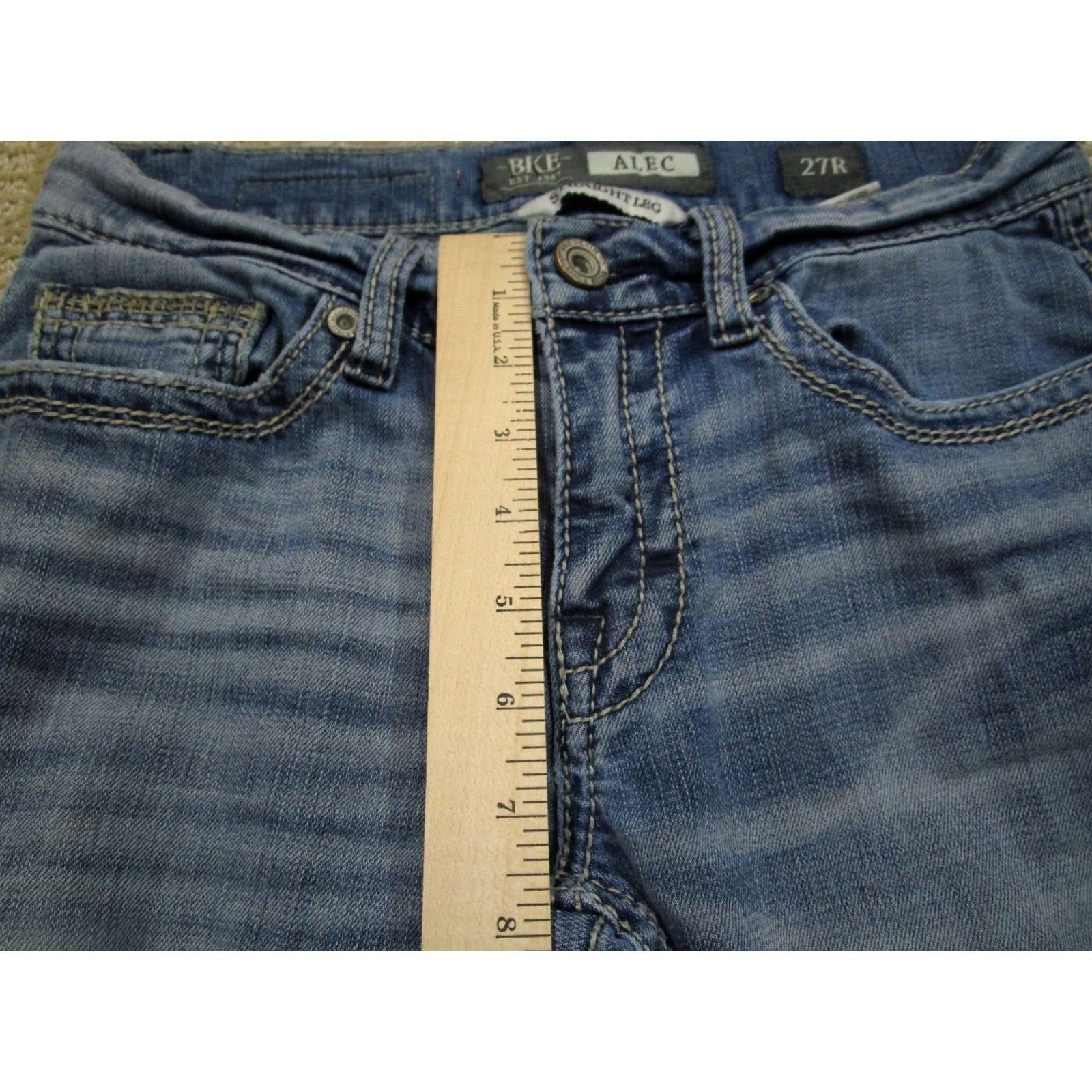 Vintage BKE Alec Jeans Men 27 Blue Buckle Straight Low Rise Denim Light Wash 5-Pocket Logo Size US 27 - 6 Thumbnail