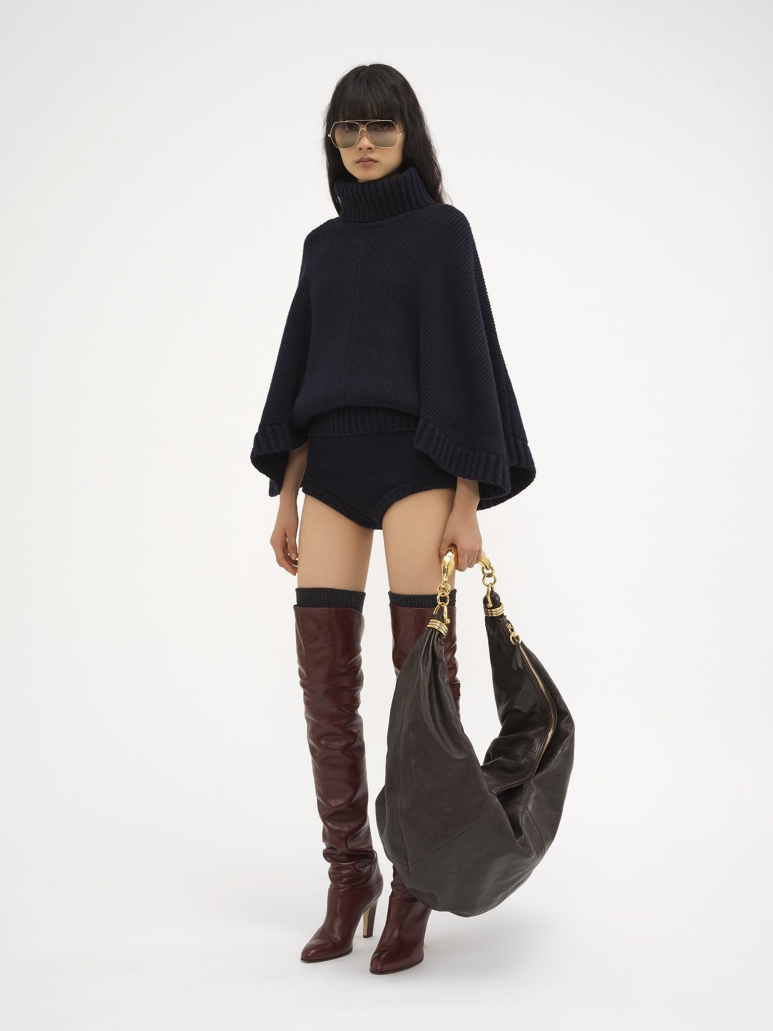 Chloe o1loc1c11025 Short Turtleneck Cape in Navy Size M / US 6-8 / IT 42-44 - 2 Thumbnail
