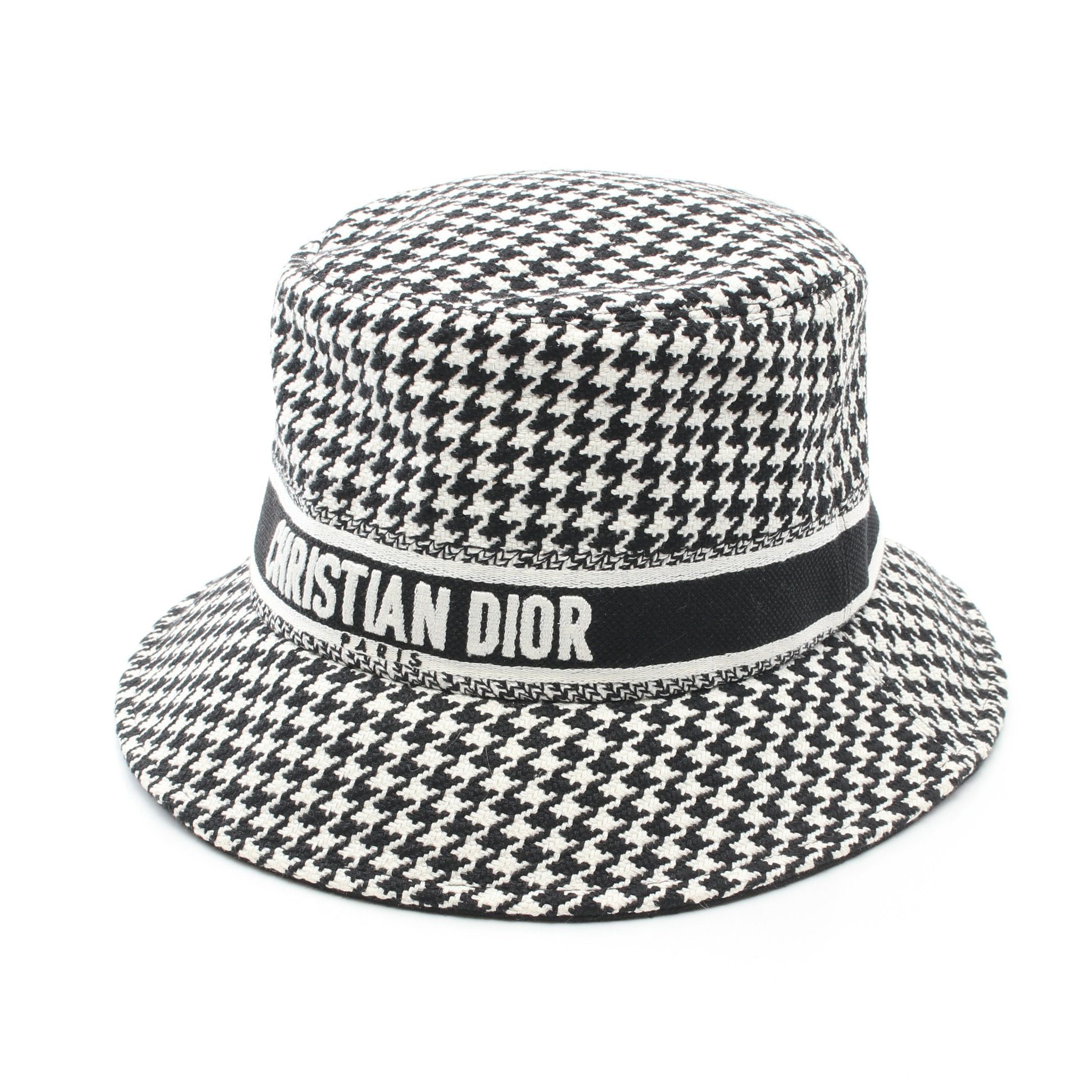 Dior Dior Houndstooth Bucket Hat Cotton White Black Size ONE SIZE - 1 Thumbnail