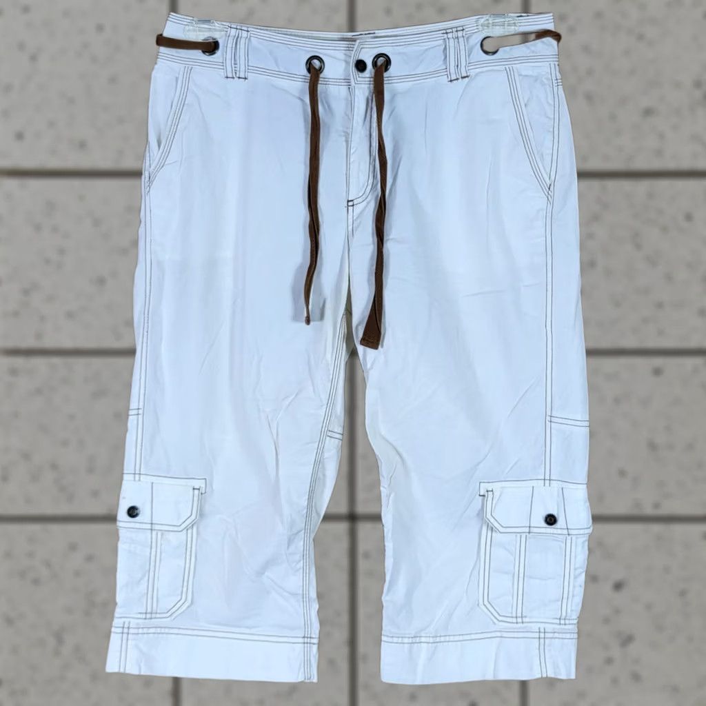 Vintage Sahalie Capri Pants M Drawstring White Brown Stitching Size 32" / US 10 / IT 46 - 1 Thumbnail