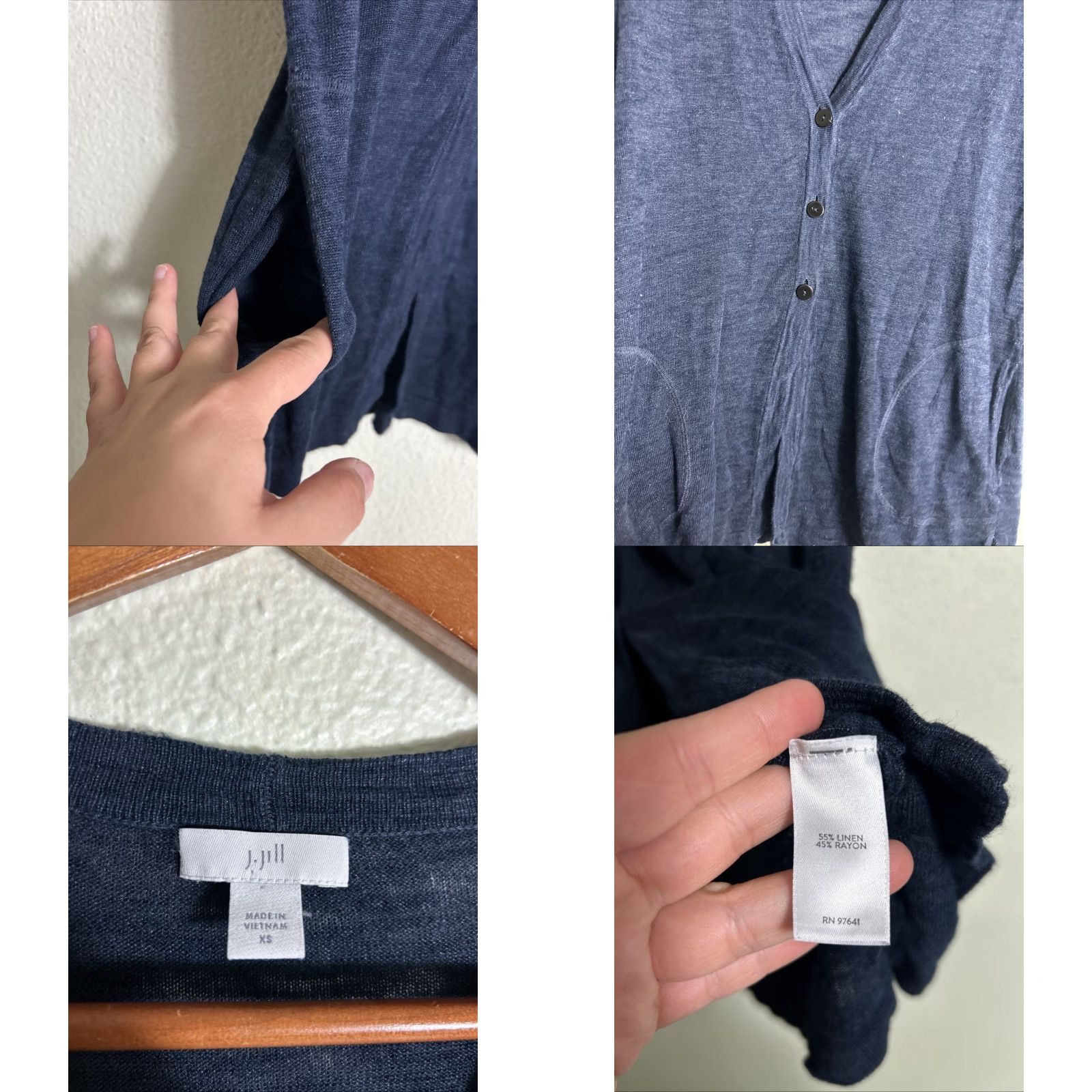 J. Jill VINTAGE J Jill Cardigan Knit Linen Blend Navy XS Women Short Sleeve Button Up Sweater blue Size XS / US 0-2 / IT 36-38 - 8 Thumbnail