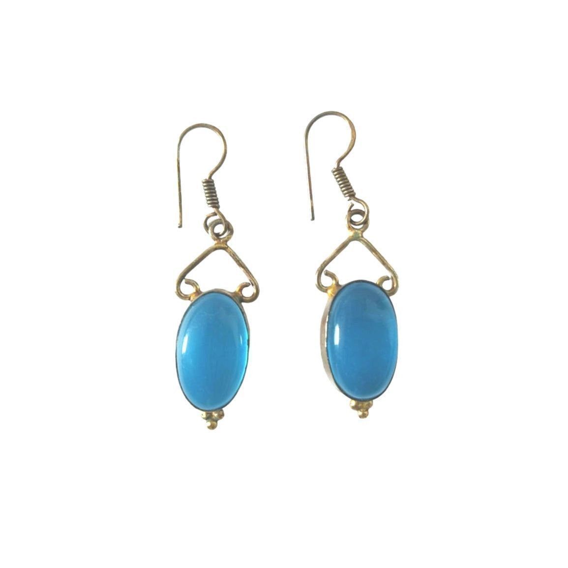 The Unbranded Brand Vintage Oval Cut Blue Agate Dangle Earrings Sterling Silver Size ONE SIZE - 1 Thumbnail