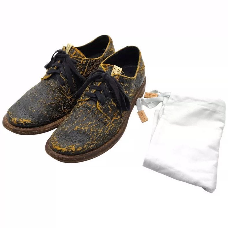 Visvim Crackled Leather Shoes with Yellow Accents-2506 Size US 10.5 / EU 43-44 - 2 Thumbnail