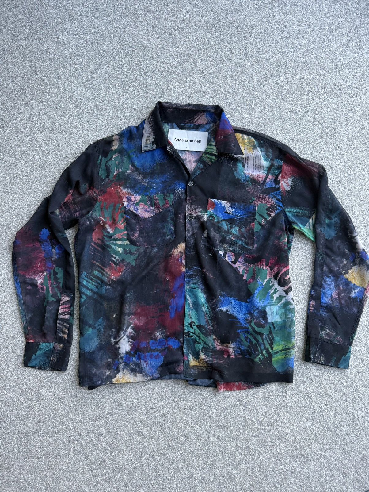 Andersson Bell Andersson Bell Black Scratch Open Collar Shirt Large Size US L / EU 52-54 / 3 - 1 Thumbnail