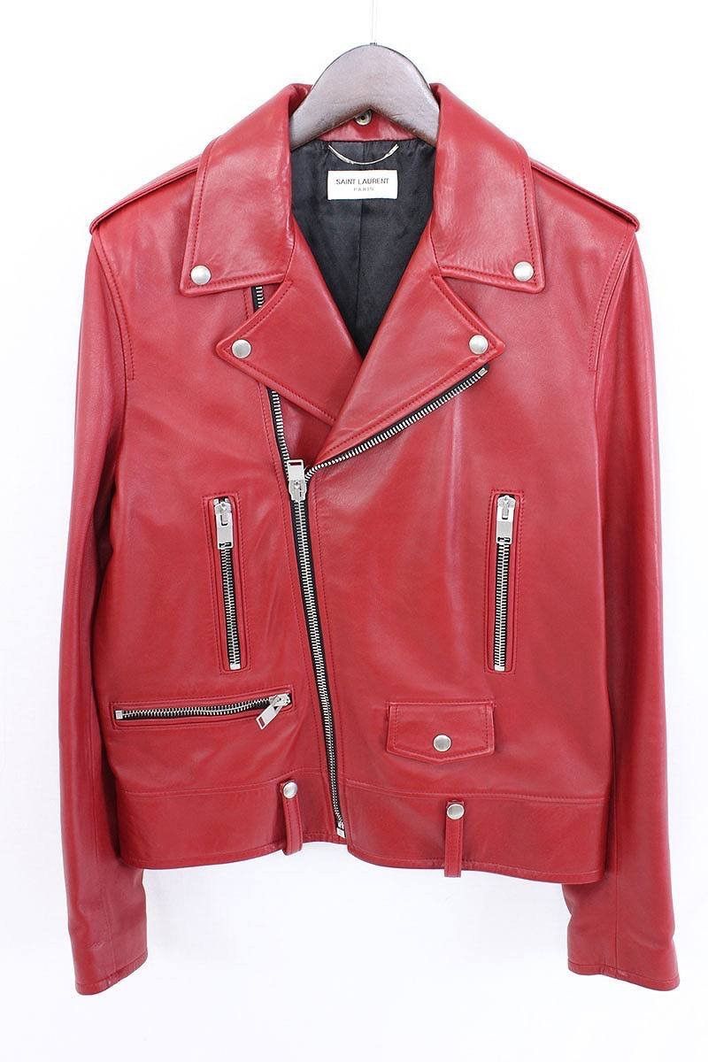 image of Saint Laurent Paris Saint Laurent 2013 L01 Red Leather Jacket 46, Men's (Size Small)