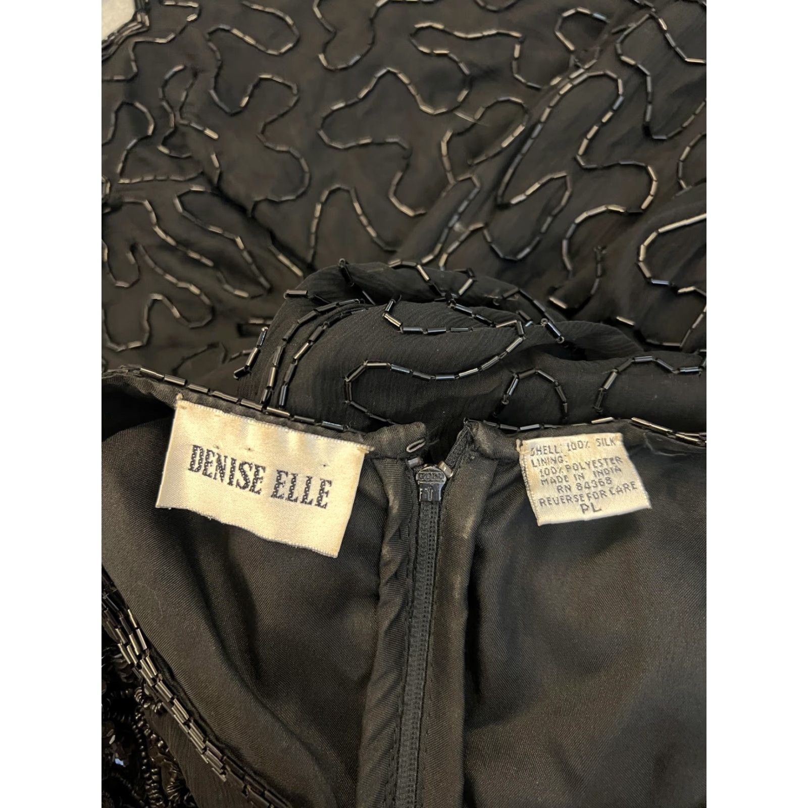 Vintage VINTAGE Denise Elle Dress Womens Large Silk Beaded Midi Scalloped 90s Elegant Black Silk Beaded Dress Size L / US 10 / IT 46 - 2 Thumbnail
