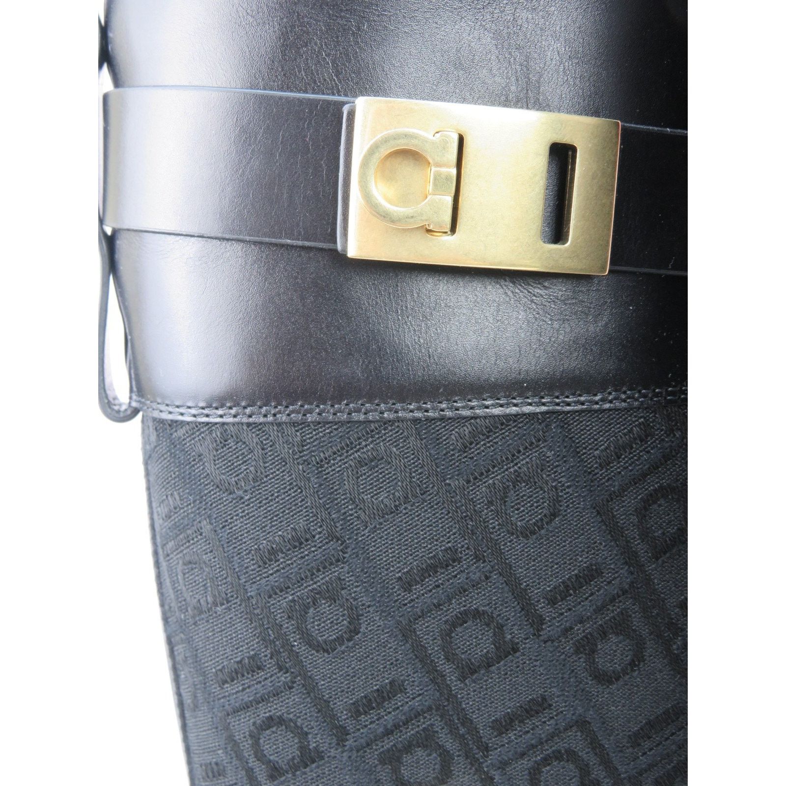 Salvatore Ferragamo FERRAGAMO ROLY BLACK LEATHER SUEDE GANCINI TALL BOOTS 8 C Size US 8 / IT 38 - 10 Thumbnail